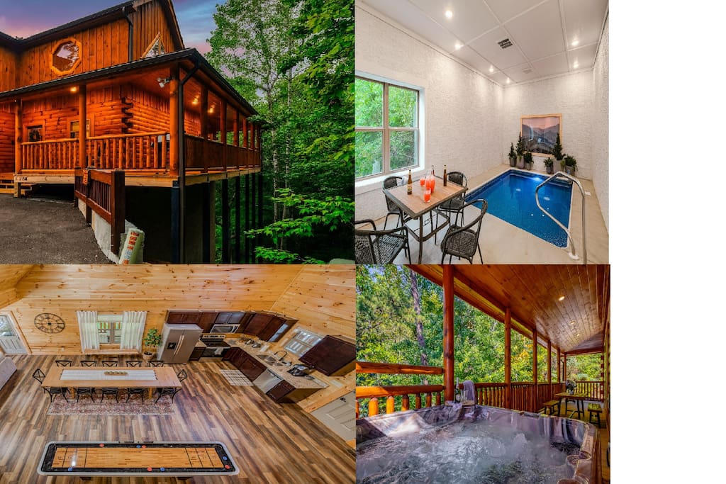 ✨ Luxury Cabin Resort ✨ Hot Tub ✨ Private Heated Pool ✨  Arcade Games  ✨ Theater Room ✨ 7Min to PF