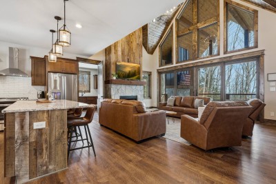 Open Concept Great Room and Kitchen with a Wall of Windows