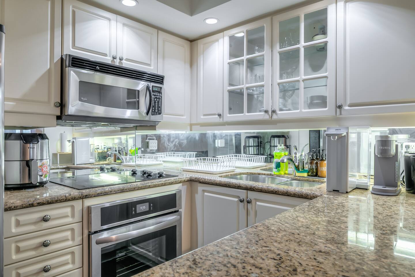 Modern kitchen with appliances and cookware