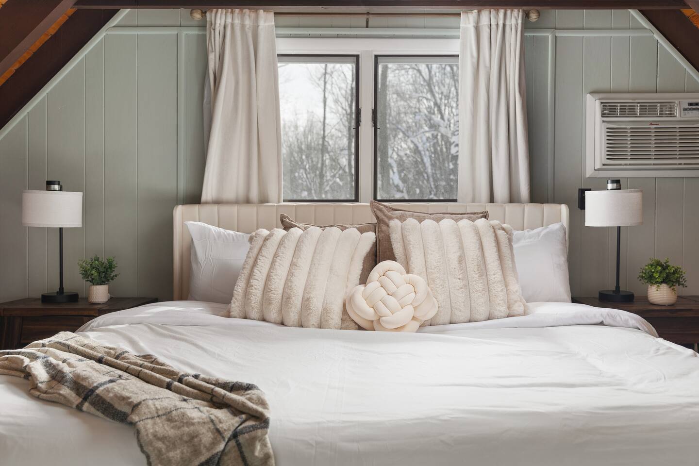 King bedroom with sage tones