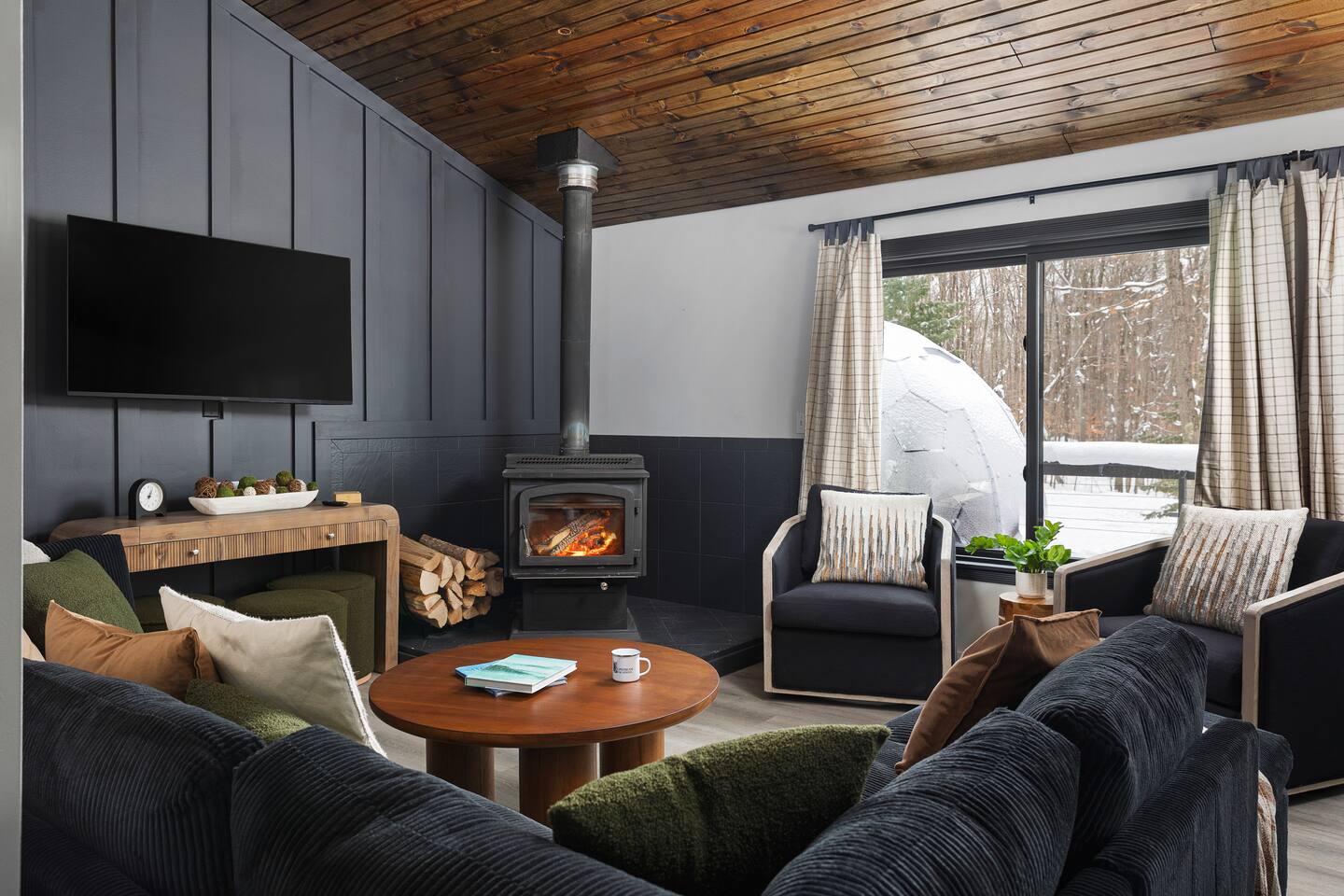 Alm Haus living room with wood stove