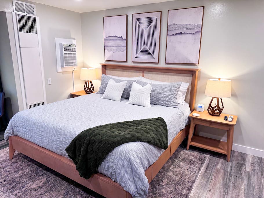 Modern Studio 65" TV, King Bed, Hot Tub