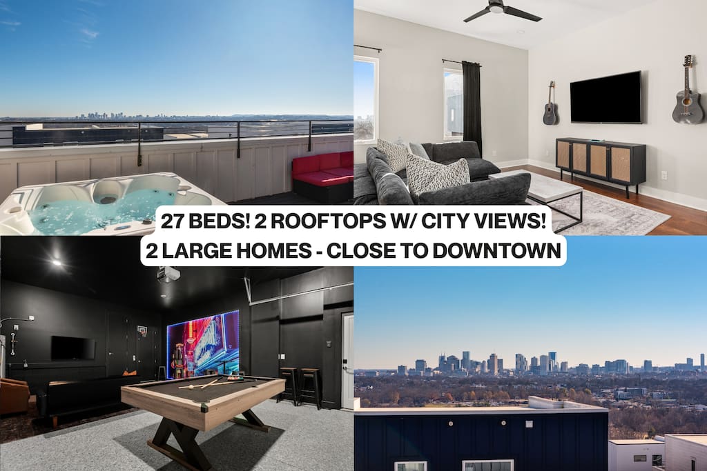27 Beds | 2 Large Homes | Rooftop Hot Tubs + Views