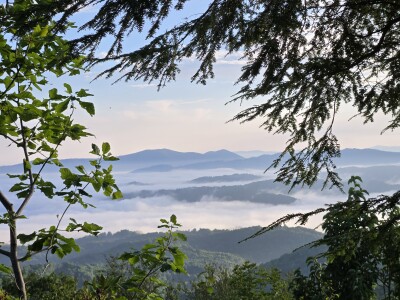 Breathtaking mountain views above the misty valley