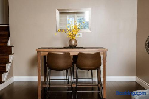 Cozy dining nook with warm wood finishes and stylish seating