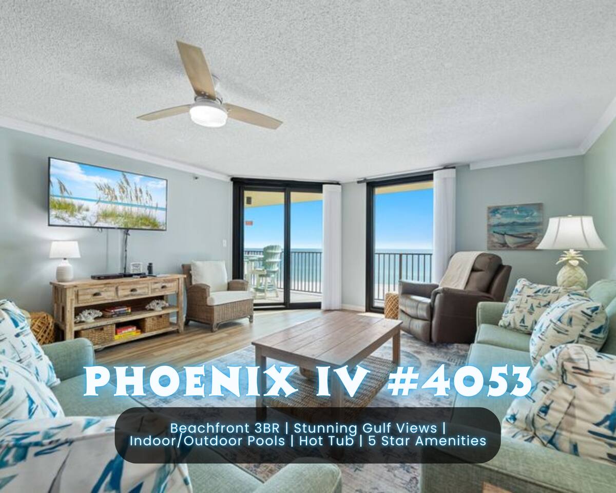 "Phoenix IV #4053" | 3BR Beachfront Unit*Stunning Gulf Views*Indoor/Outdoor Pools*Hot Tub*Premium Amenities*Sleeps 12