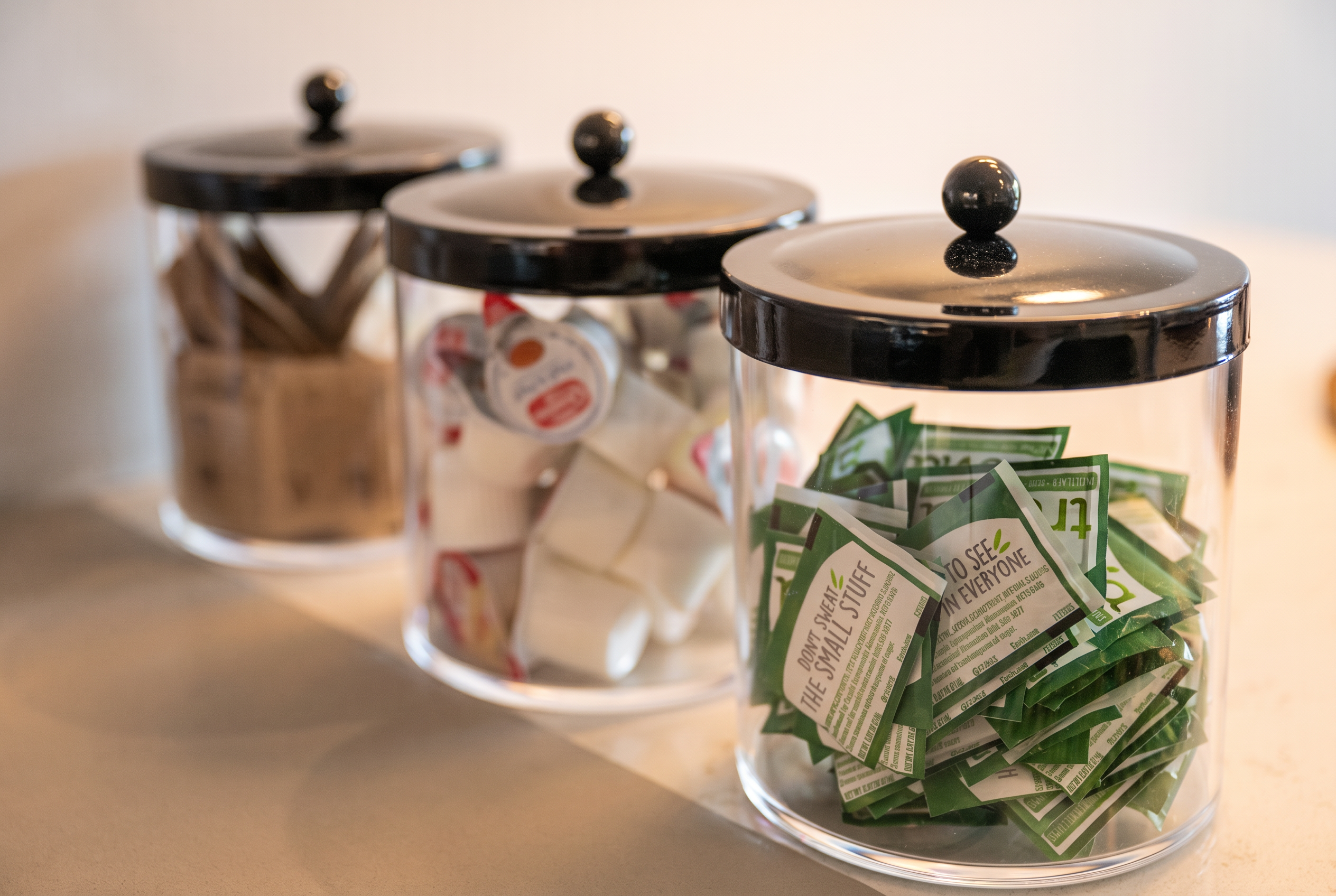 Thoughtful coffee and tea station with neatly stocked guest essentials