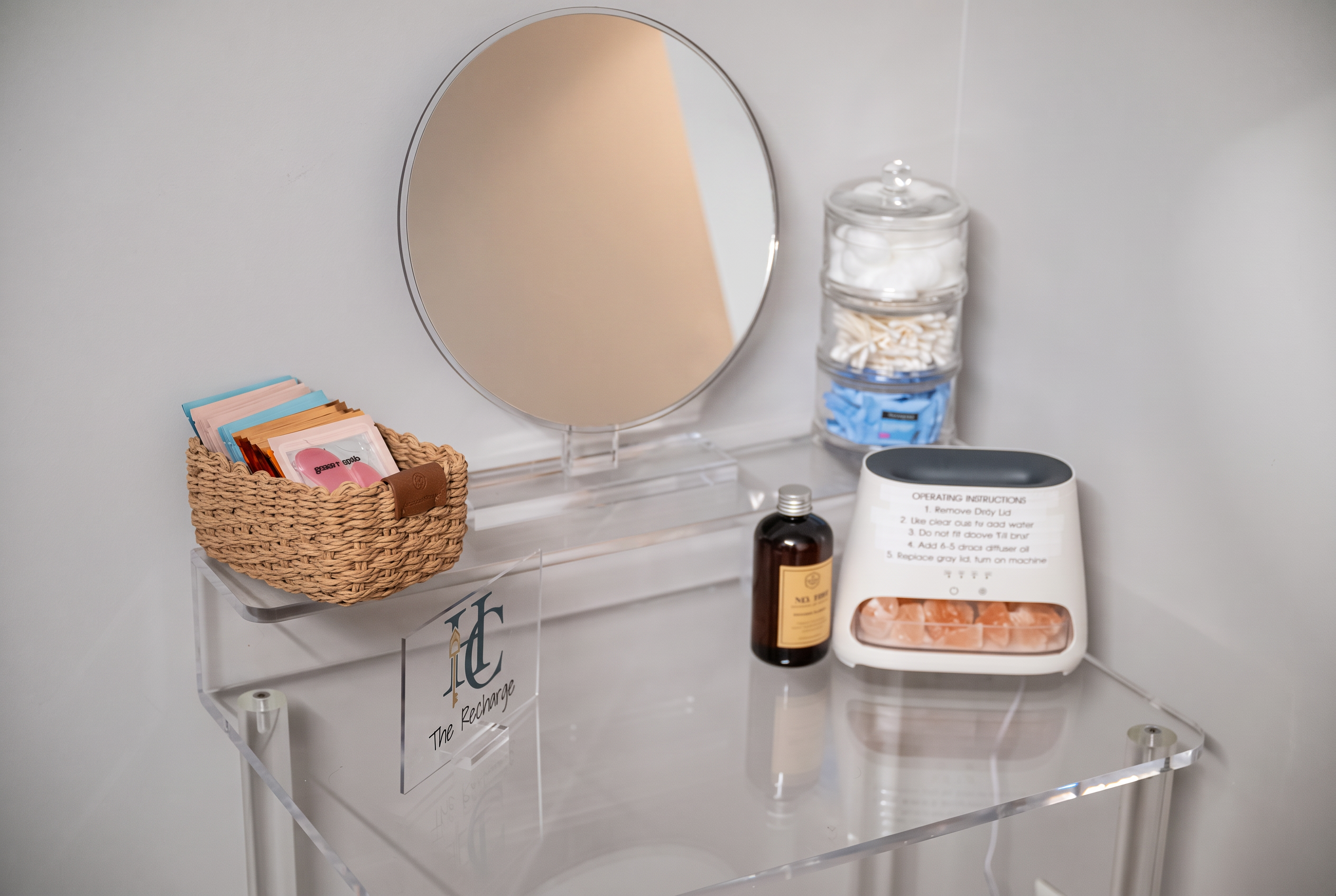 Chic guest vanity with mirror and thoughtful self-care essentials