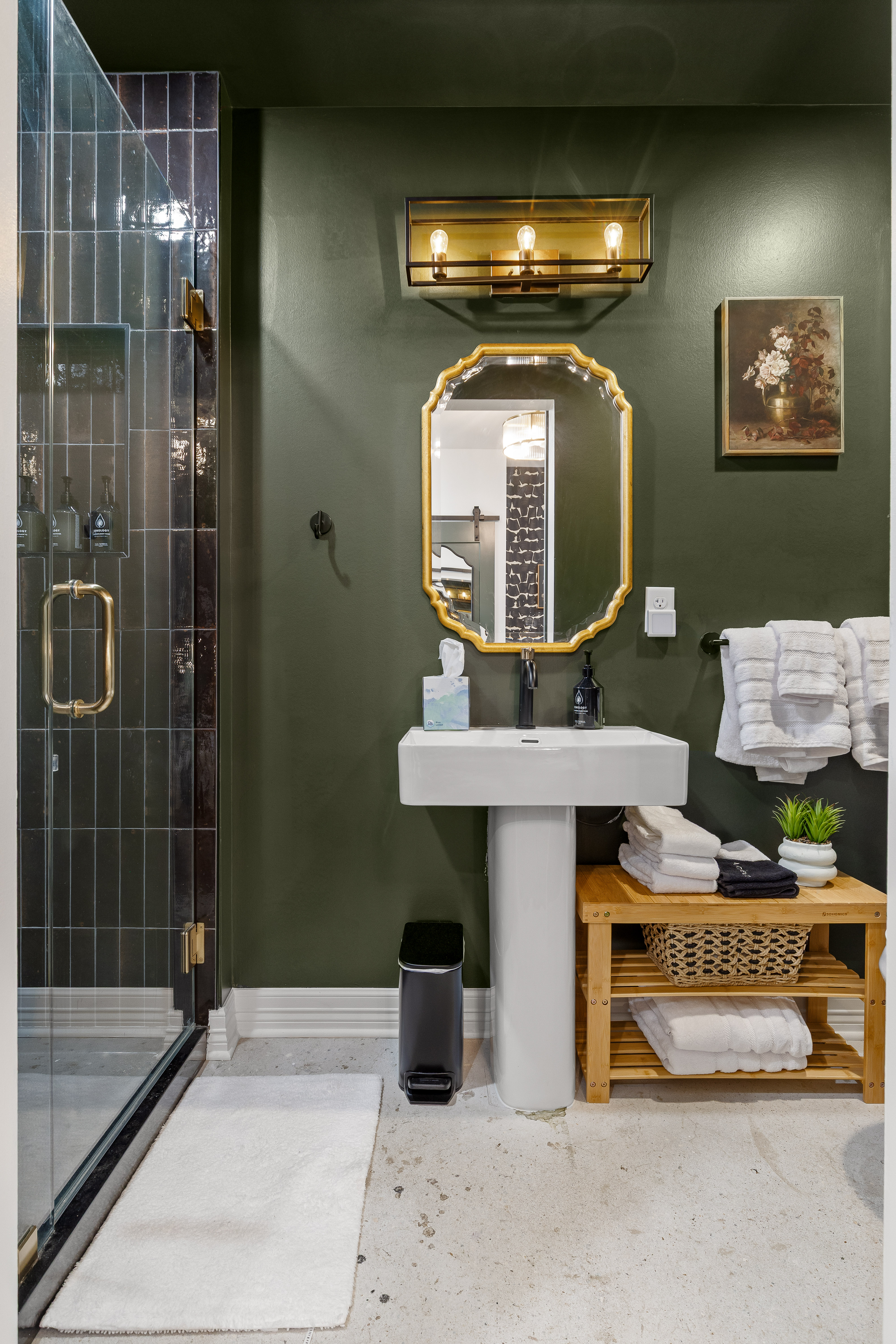 Stylish spa-like bathroom with walk-in shower and elegant designer touches