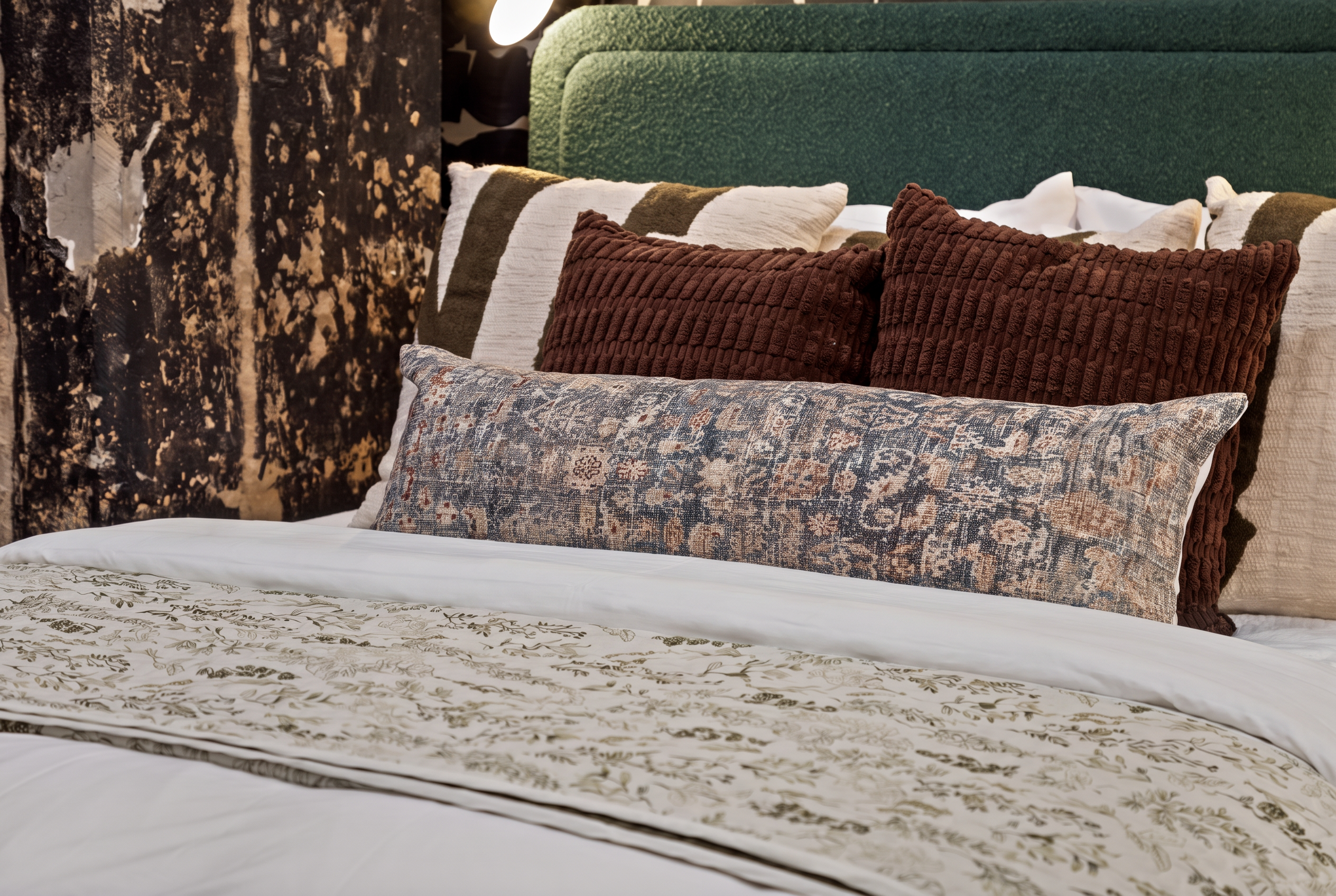 Plush layered bedding with designer touches and cozy boutique style