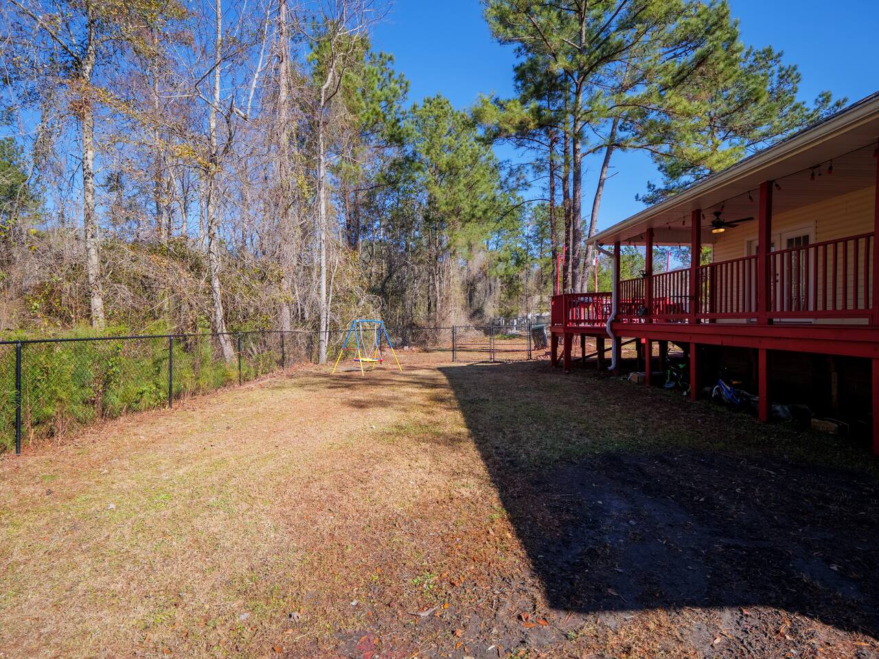 Fenced backyard and covered deck