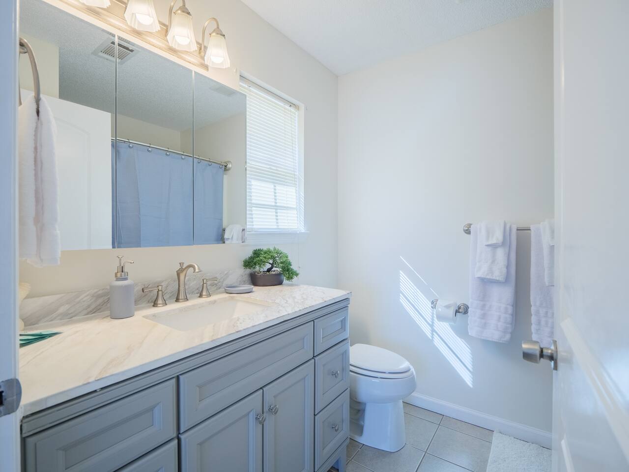 Bathroom with gray vanity