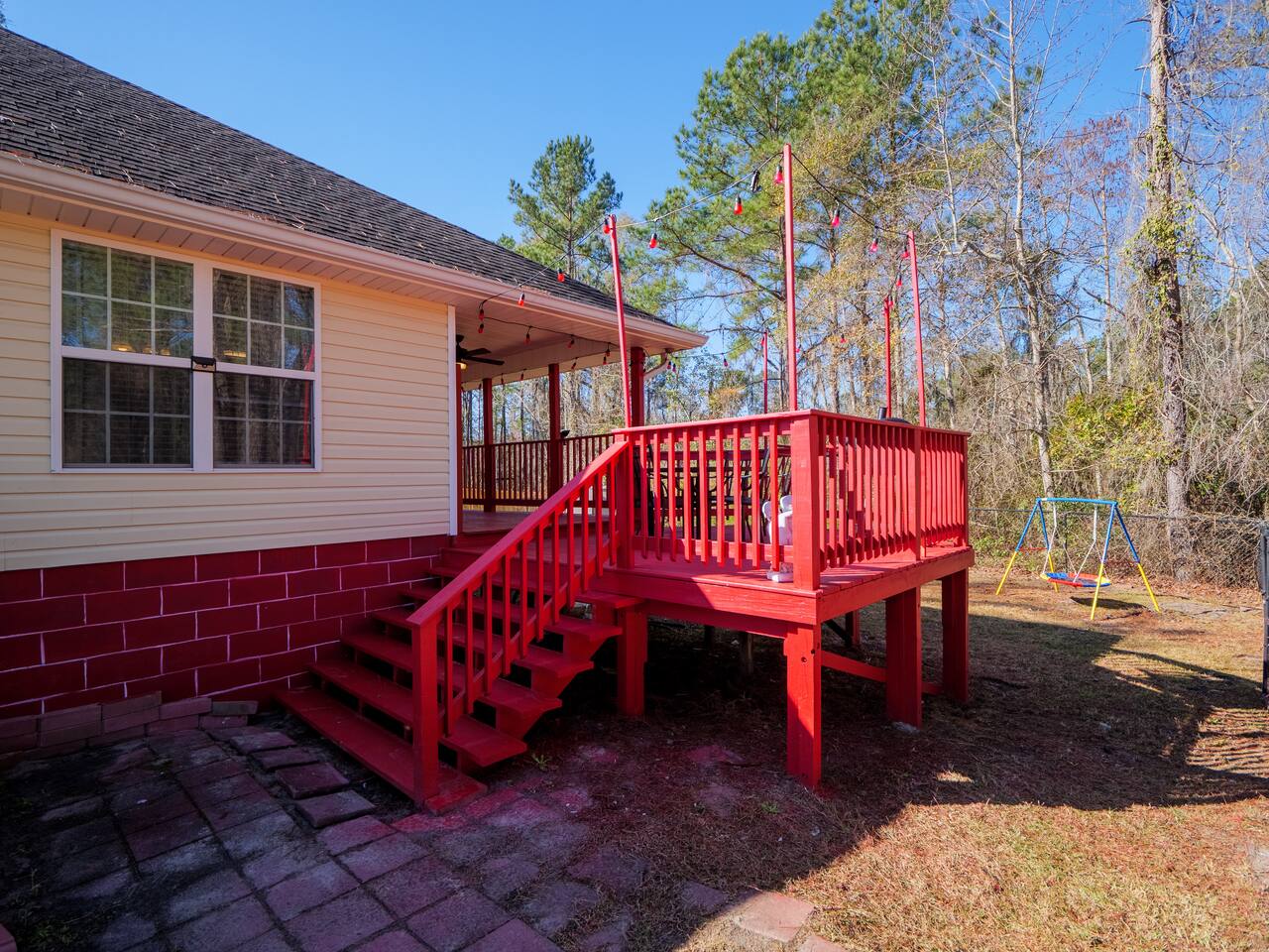 Deck stairs down to the backyard