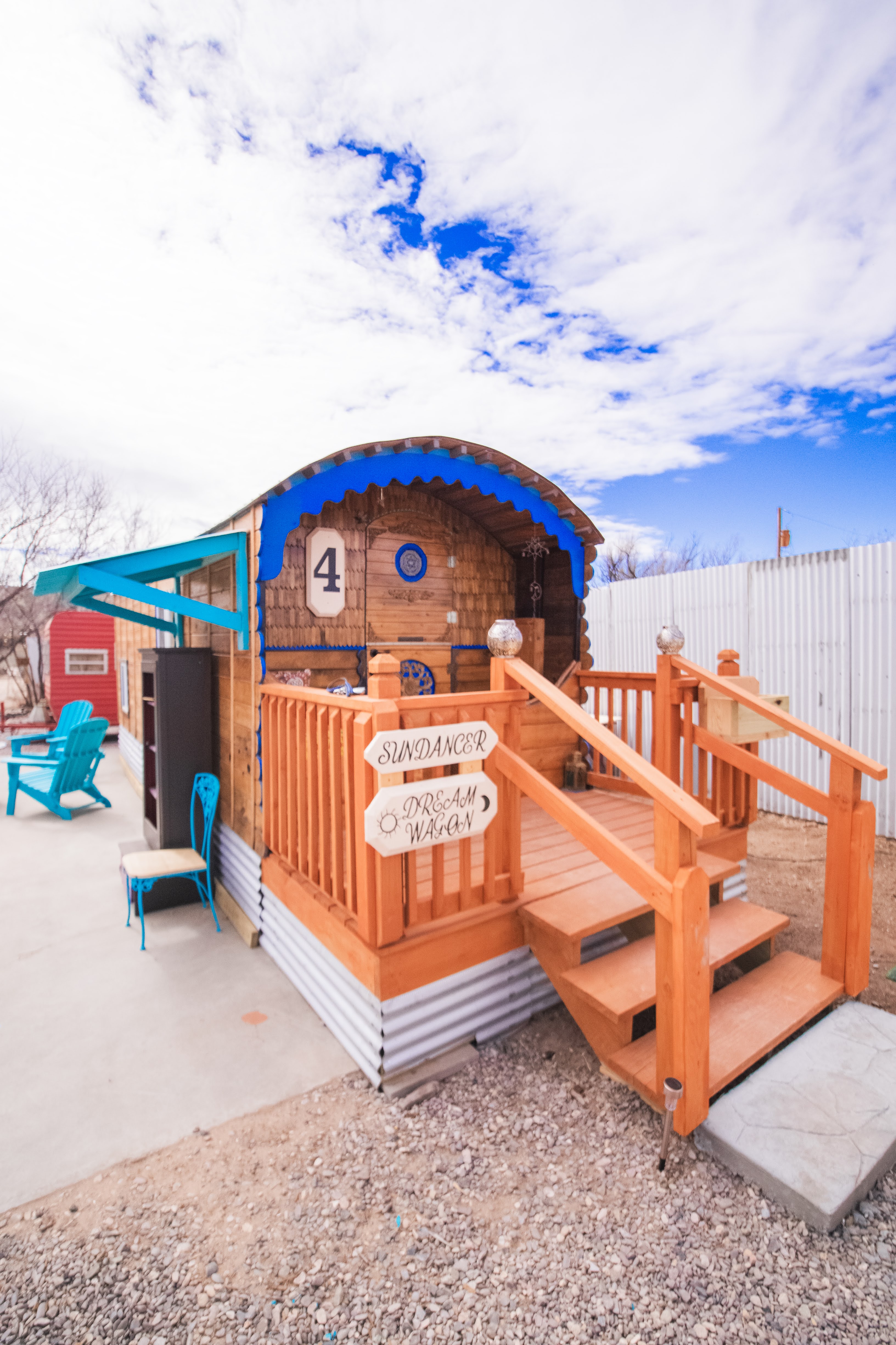 Charming tiny cabin with private porch and colorful rustic style