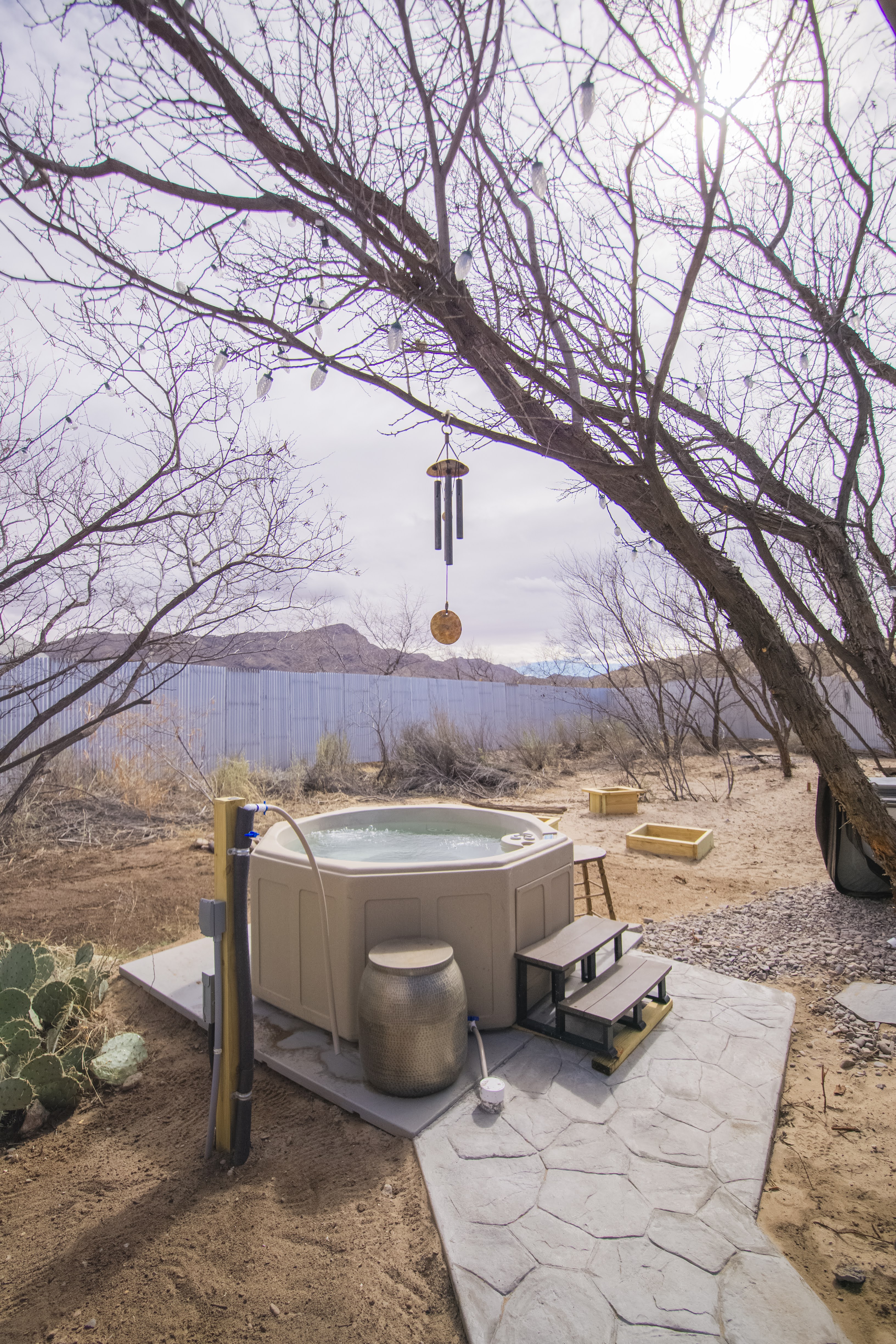 Private desert hot tub with mountain views and serene outdoor setting