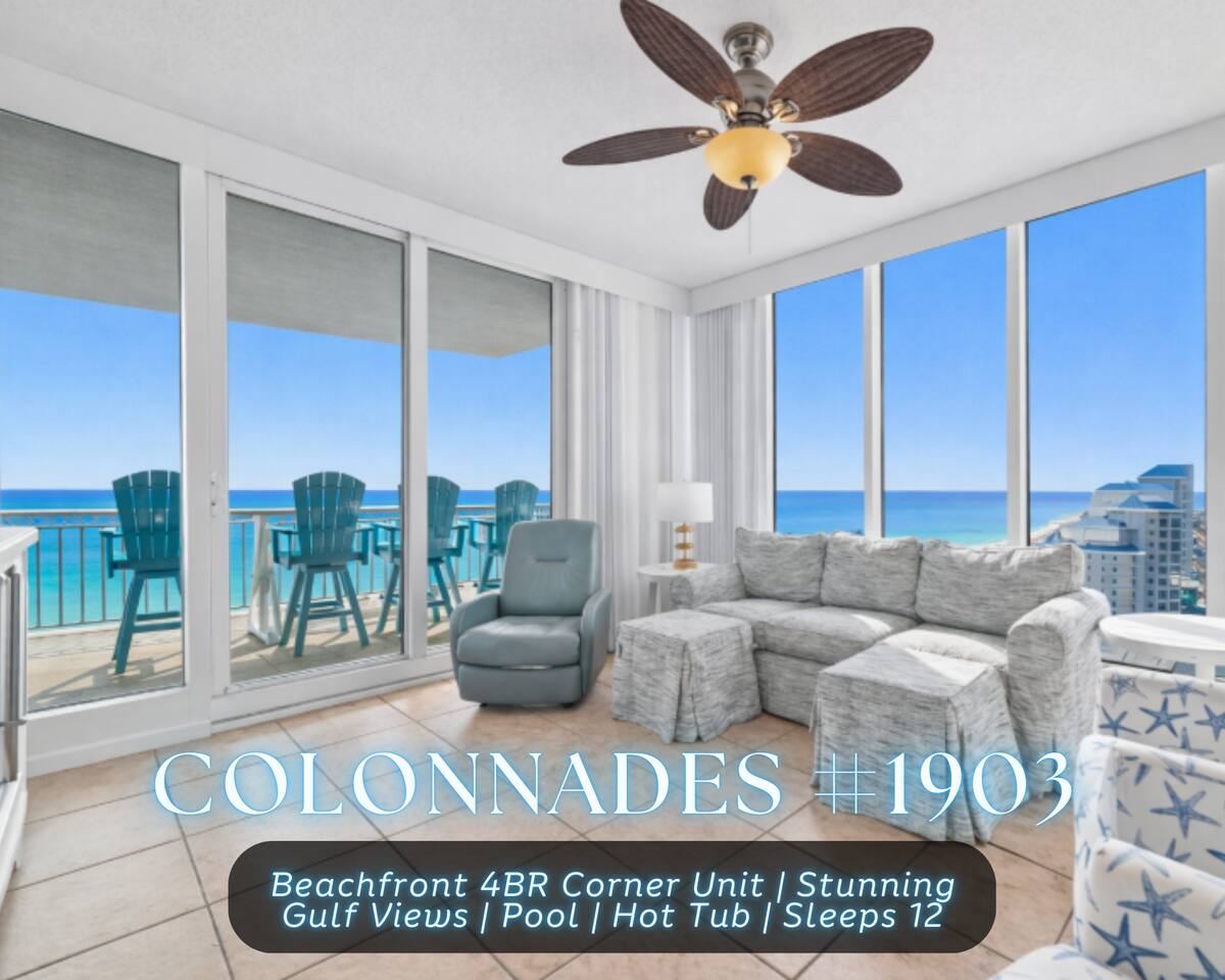 "Colonnades #1903" | 4BR Beachfront Corner Unit*Sweeping Gulf Front Views*Pool*Hot Tub*Gym*Sleeps 12