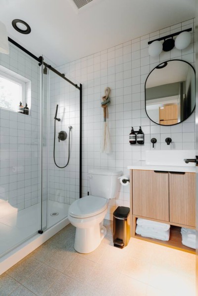 Bathroom with Malin+Goetz products