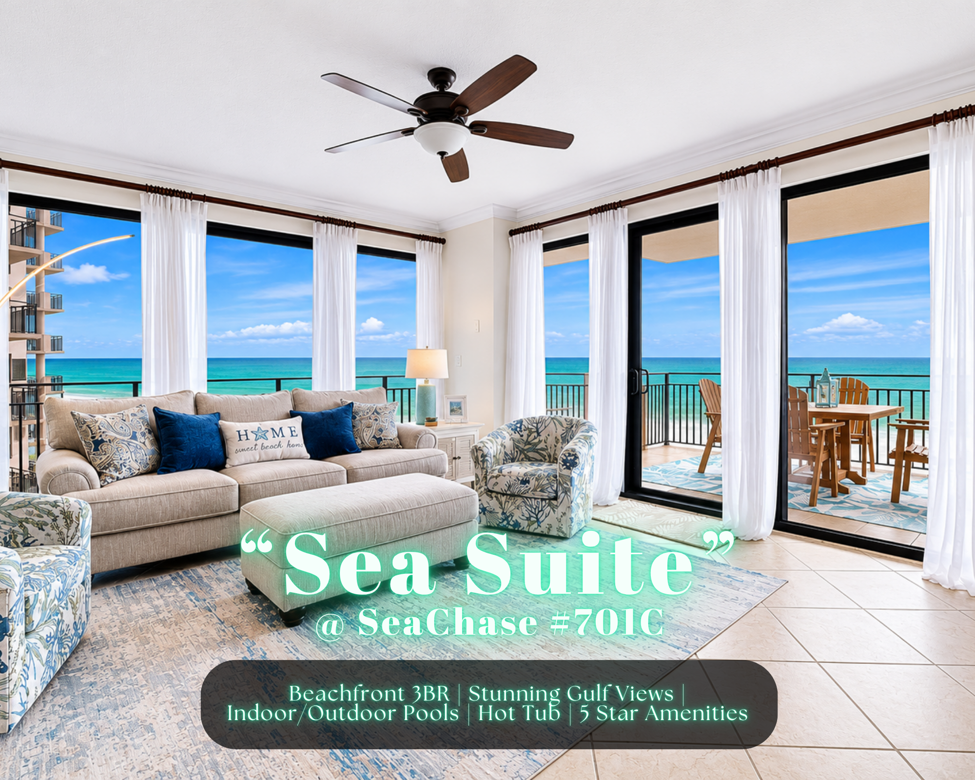 "SeaChase #701C" | 3BR Beachfront*Stunning Gulf Views*Indoor & Outdoor Pools*Hot Tubs*Gym*Premium Amenities*Sleeps 7