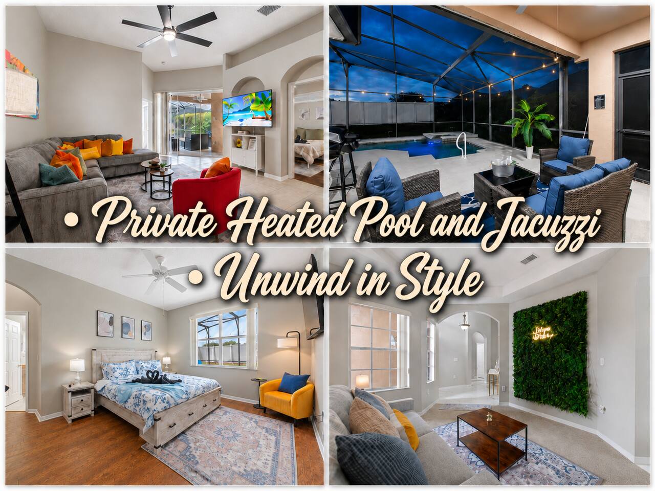 4BR,Heated Pool Jacuzzi & Dining Oasis near Disney