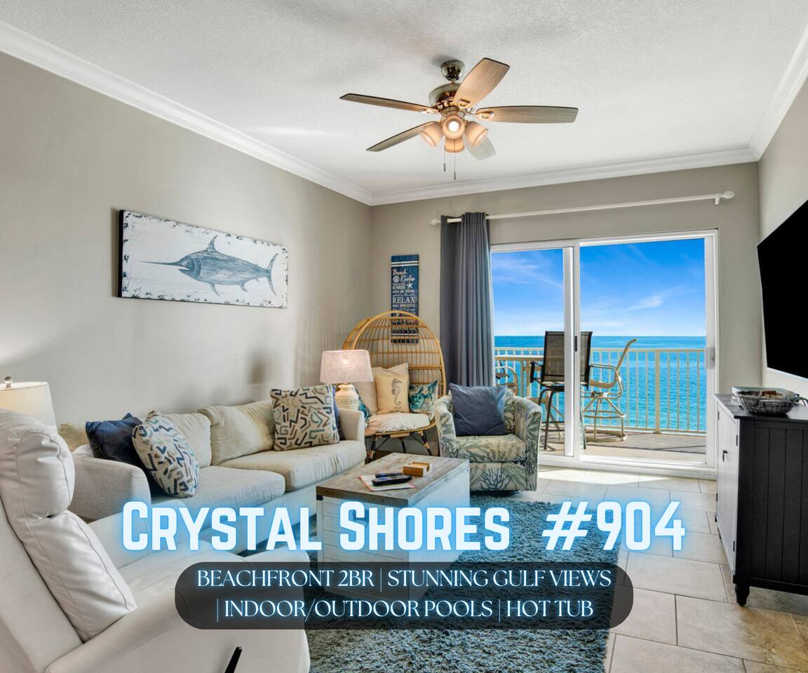 "Crystal Shores #904" | Beachfront 2BR*Sweeping Gulf Views*Indoor & Outdoor Pool*Hot Tub*Gym*Sleeps 8