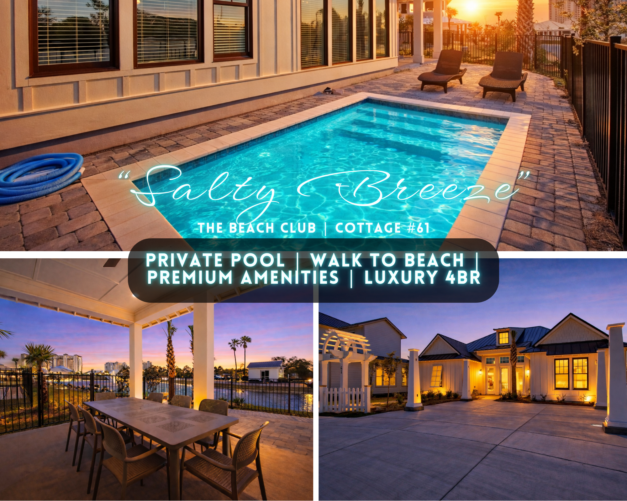 "Salty Breeze" | The Beach Club | Cottage #61 | Private Pool | Walk To Beach | Water Views | Luxury 4BR | Premium Amenities | Sleeps 10