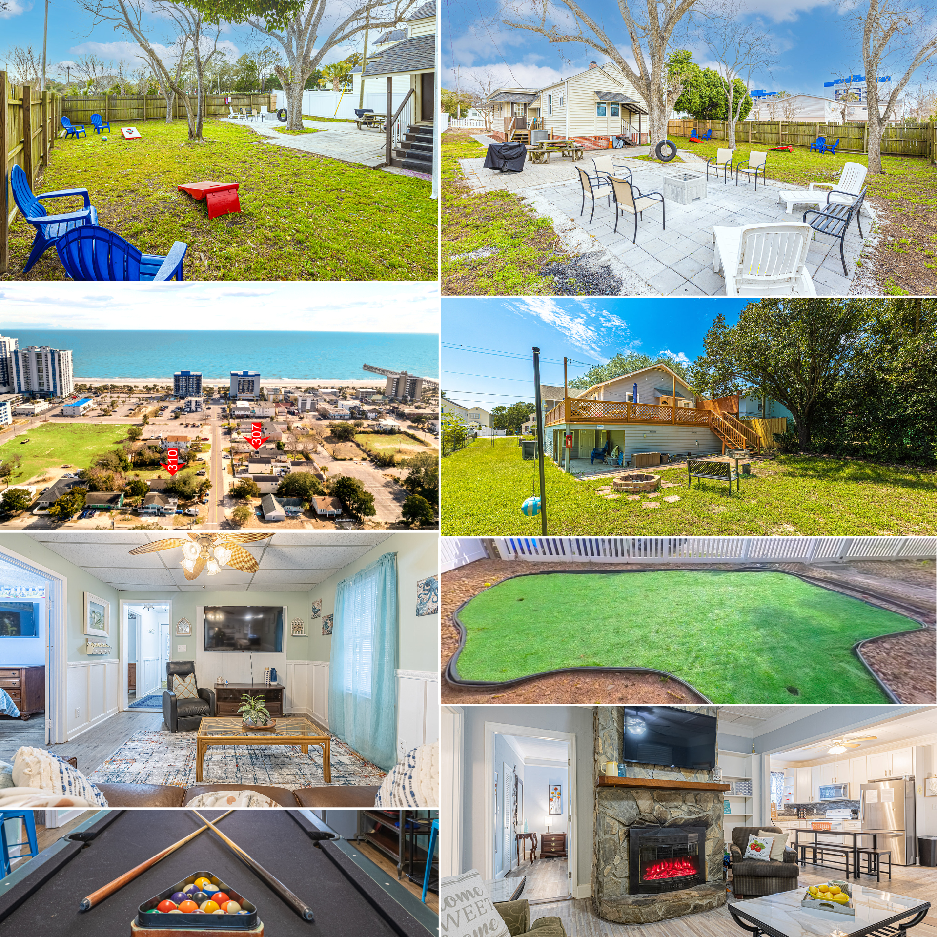2 Across the Street SingleFamily Homes, Centrally Located, Ocean View, Huge Private Yards, Decks, Patios, Games, Firepits, BBQs, Sleeps 27