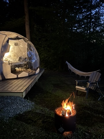 Cozy forest glamping dome with fire pit, hammock, and peaceful evening vibes