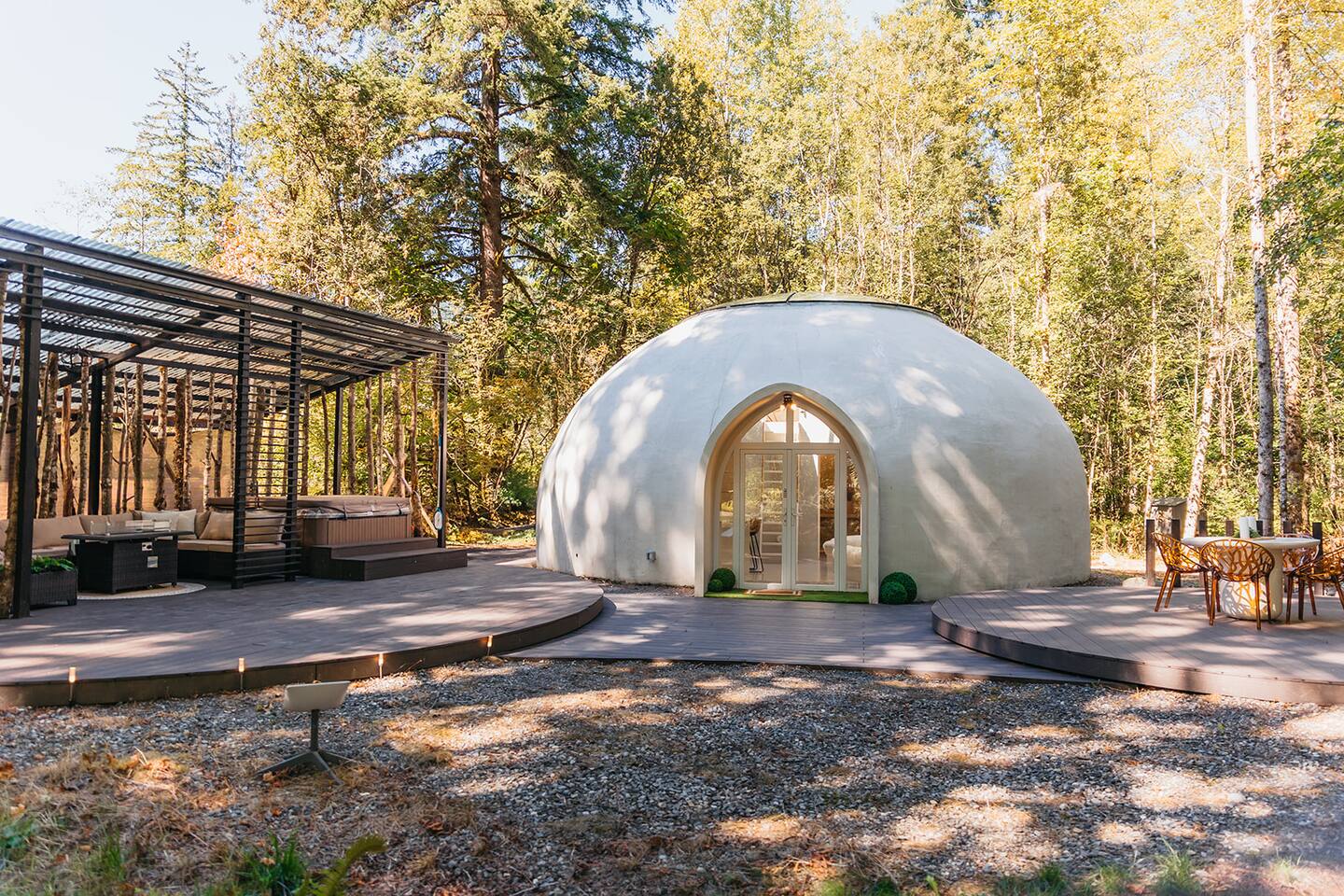 The Skyview Dome with hot tub and sauna.