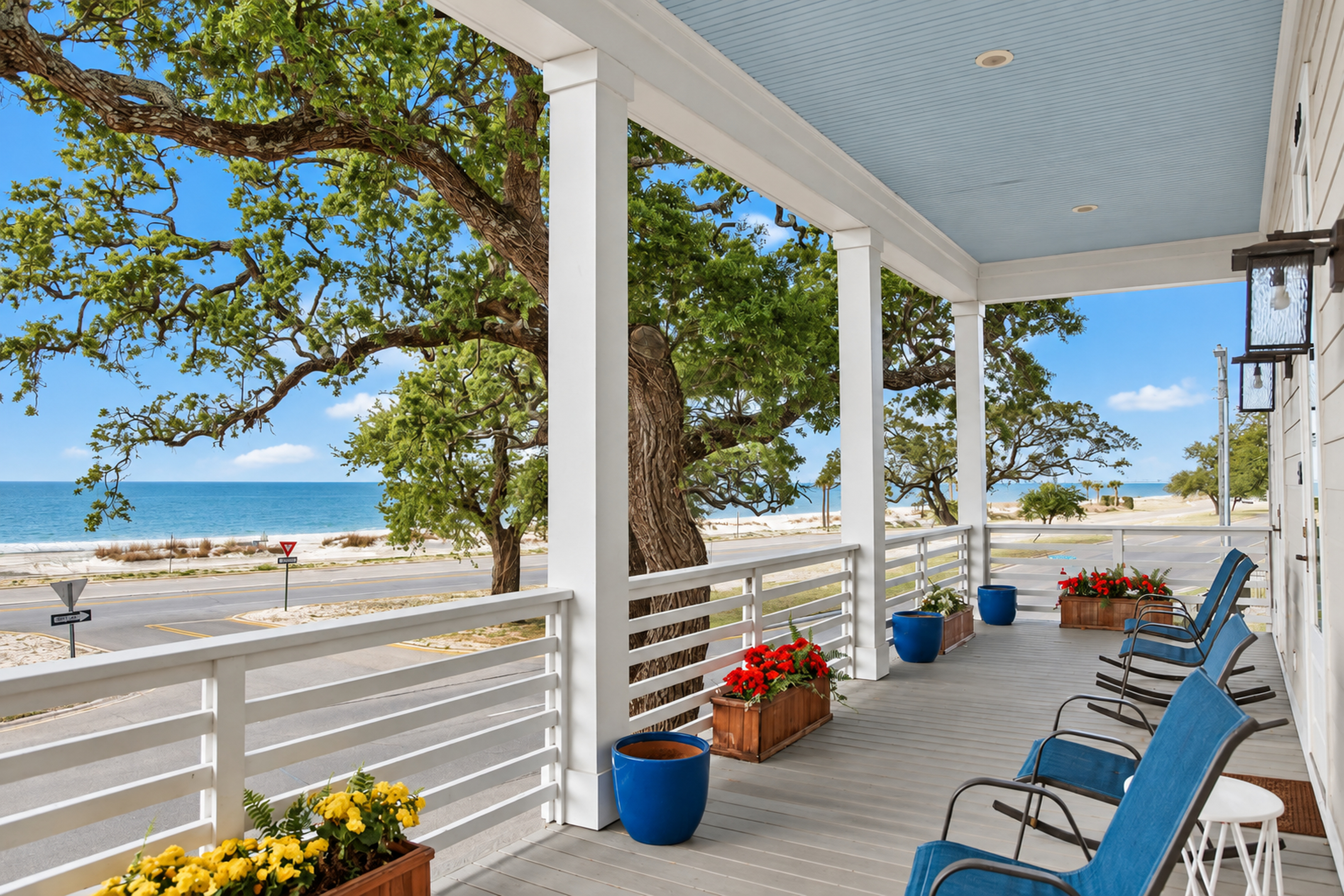 Relax on the breezy porch with rocking chairs and Gulf views