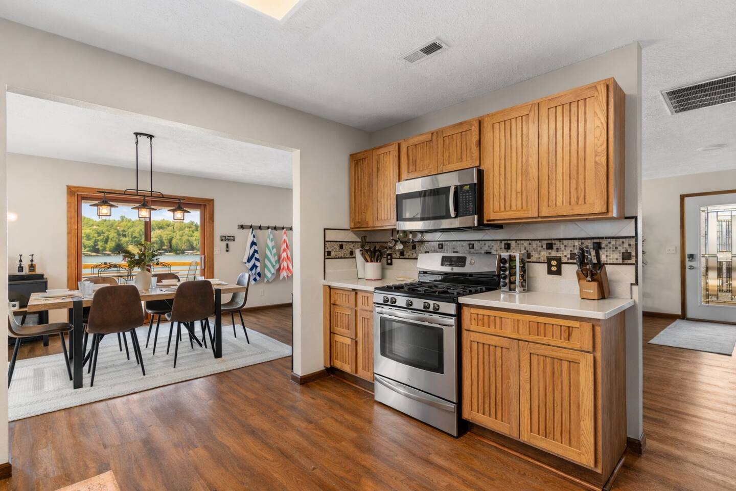 Kitchen with lake views