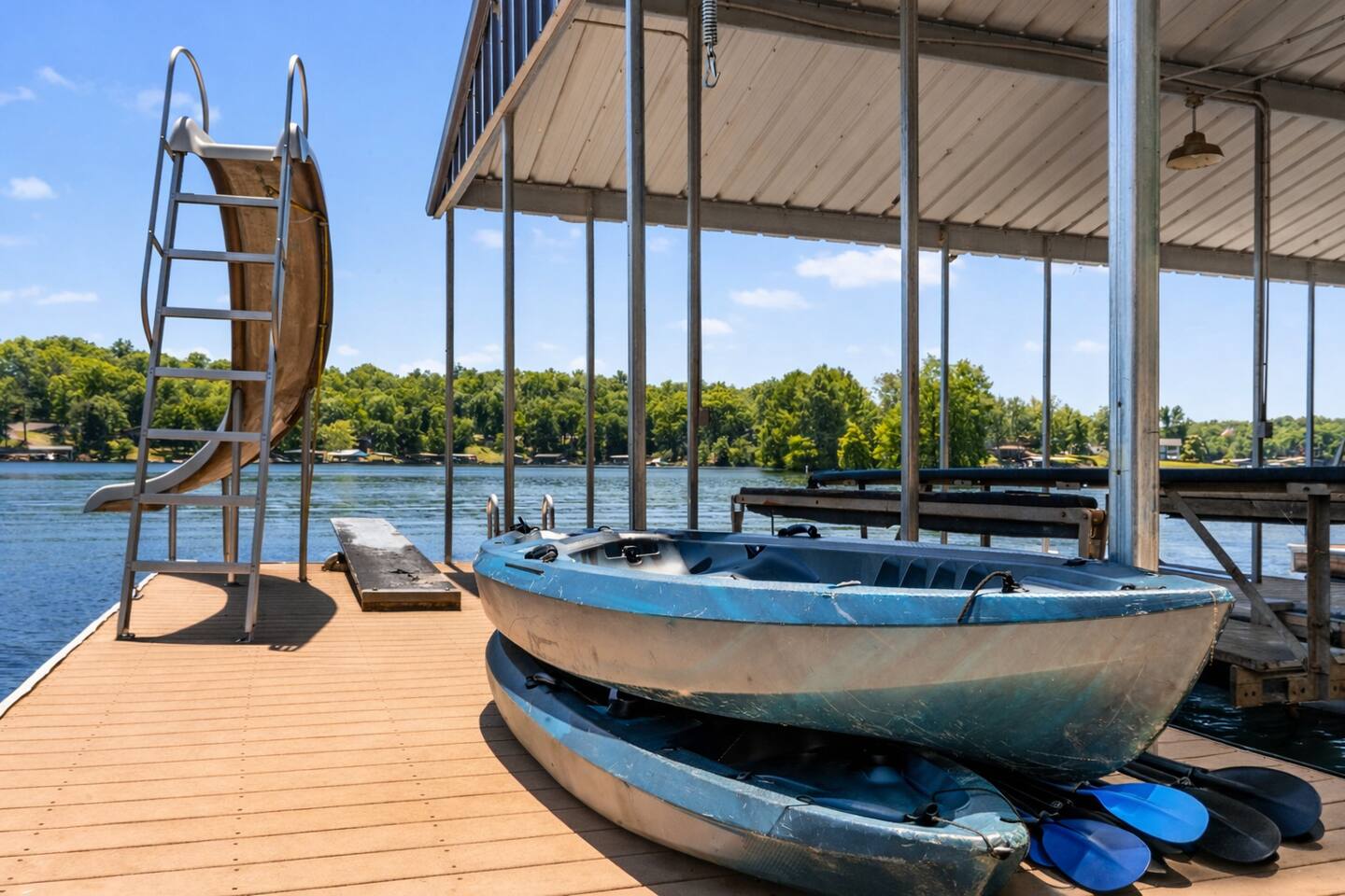 Kayaks ready at the water