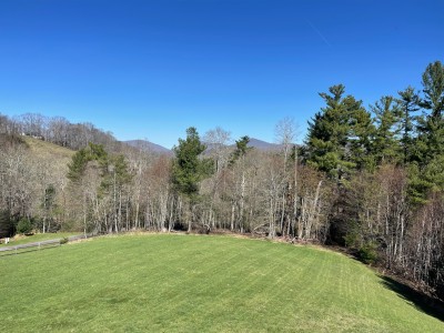 Expansive lawn, wooded privacy, and serene distant mountain views