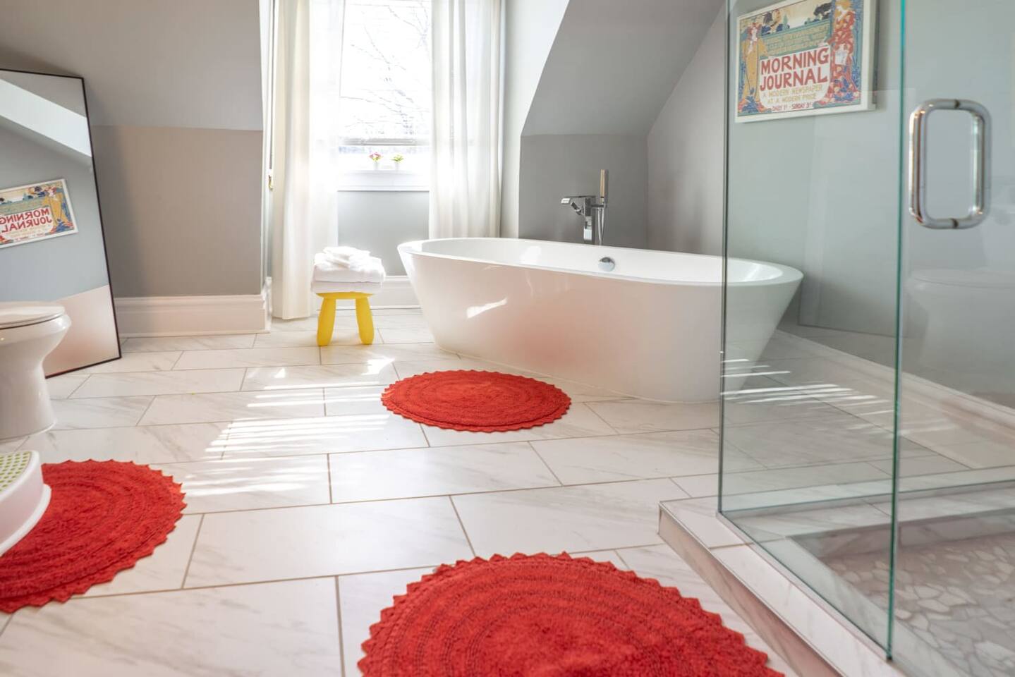 Sink into the third floor bathroom with a relaxing tub perfect for a soothing bubble bath