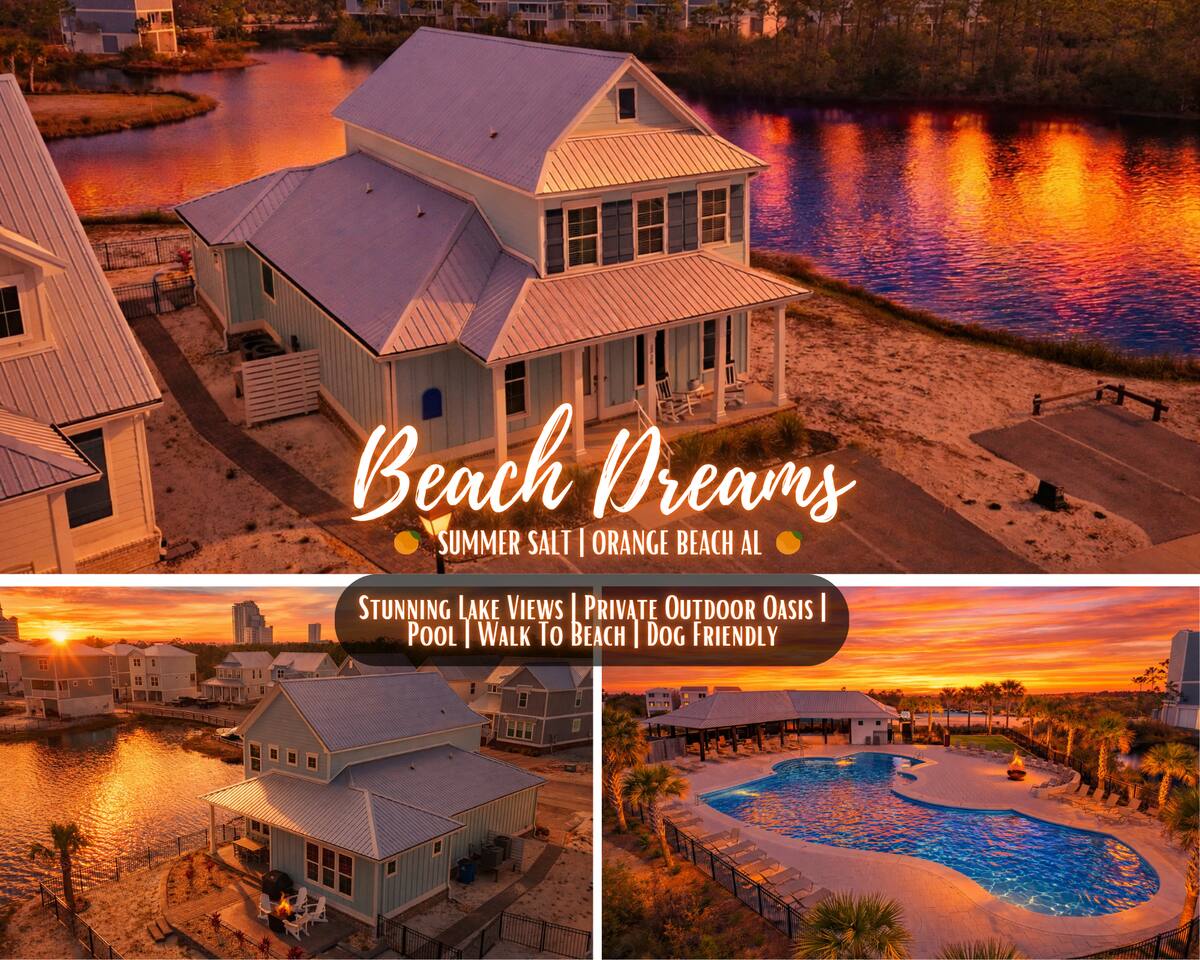 "Beach Dreams" @ Summer Salt | Pool*Walk To Beach*Lakeside Views*Private Outdoor Oasis w Firepit*4BR*Sleeps 14*Dog Friendly