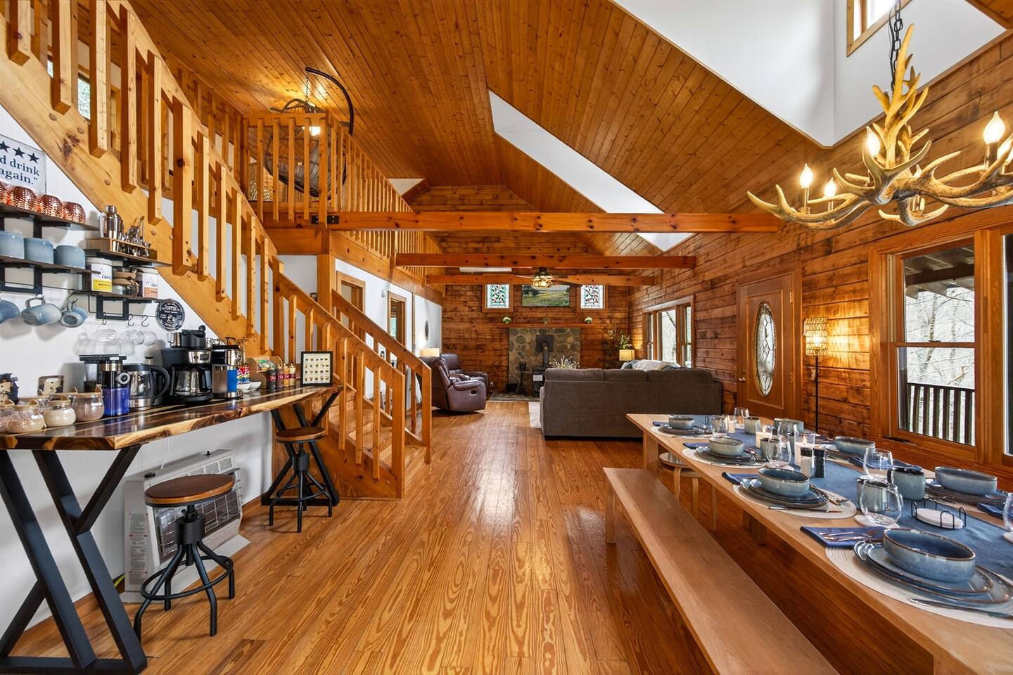 Open concept dining and living area together.