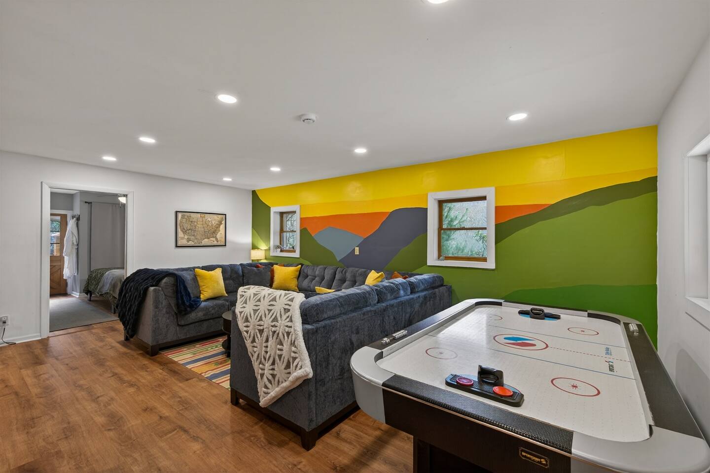 More then enough room to cheer for your favorite air hockey player from the couch.