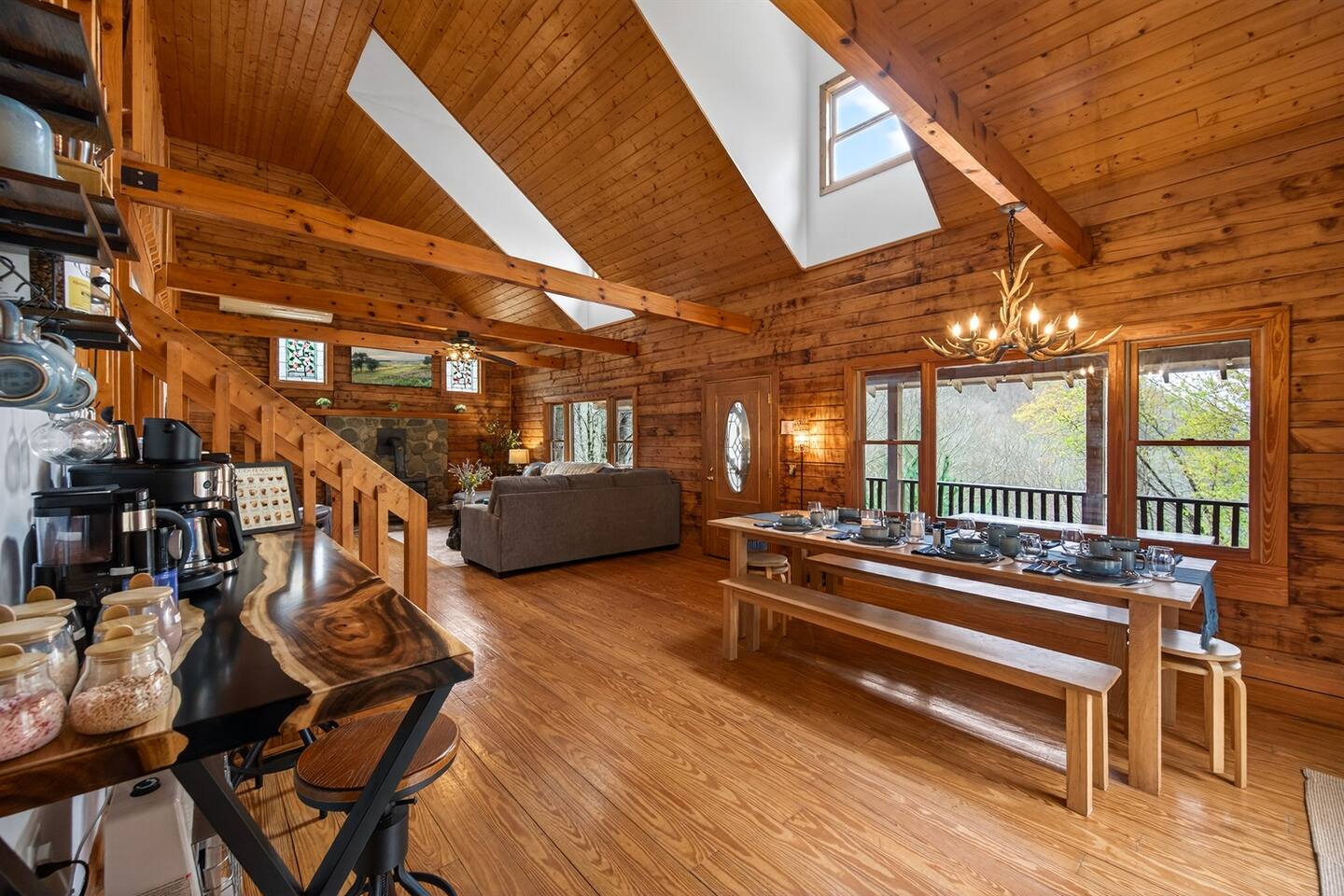 Open concept dining and living area together.
