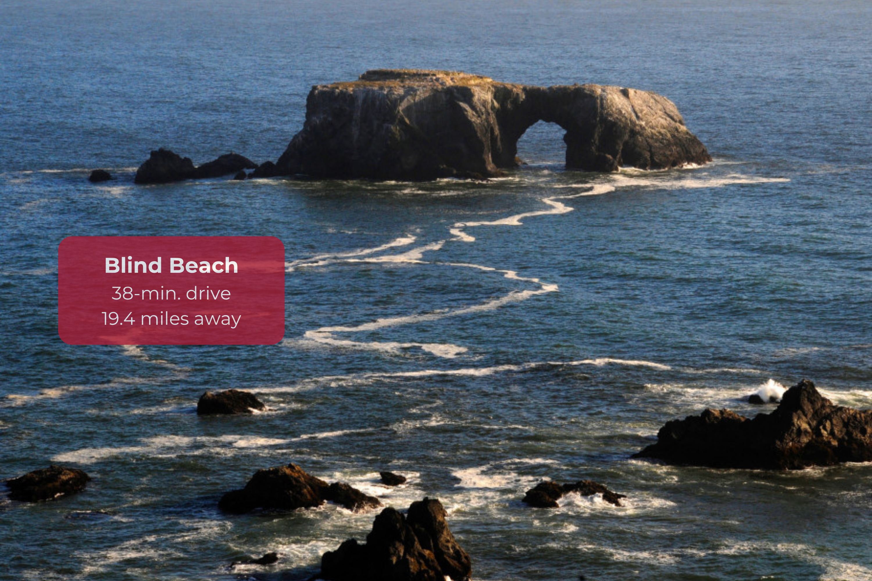 Scenic ocean rock arch with easy access to nearby Blind Beach