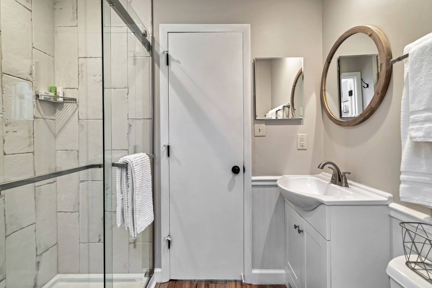 Shared bathroom with large shower