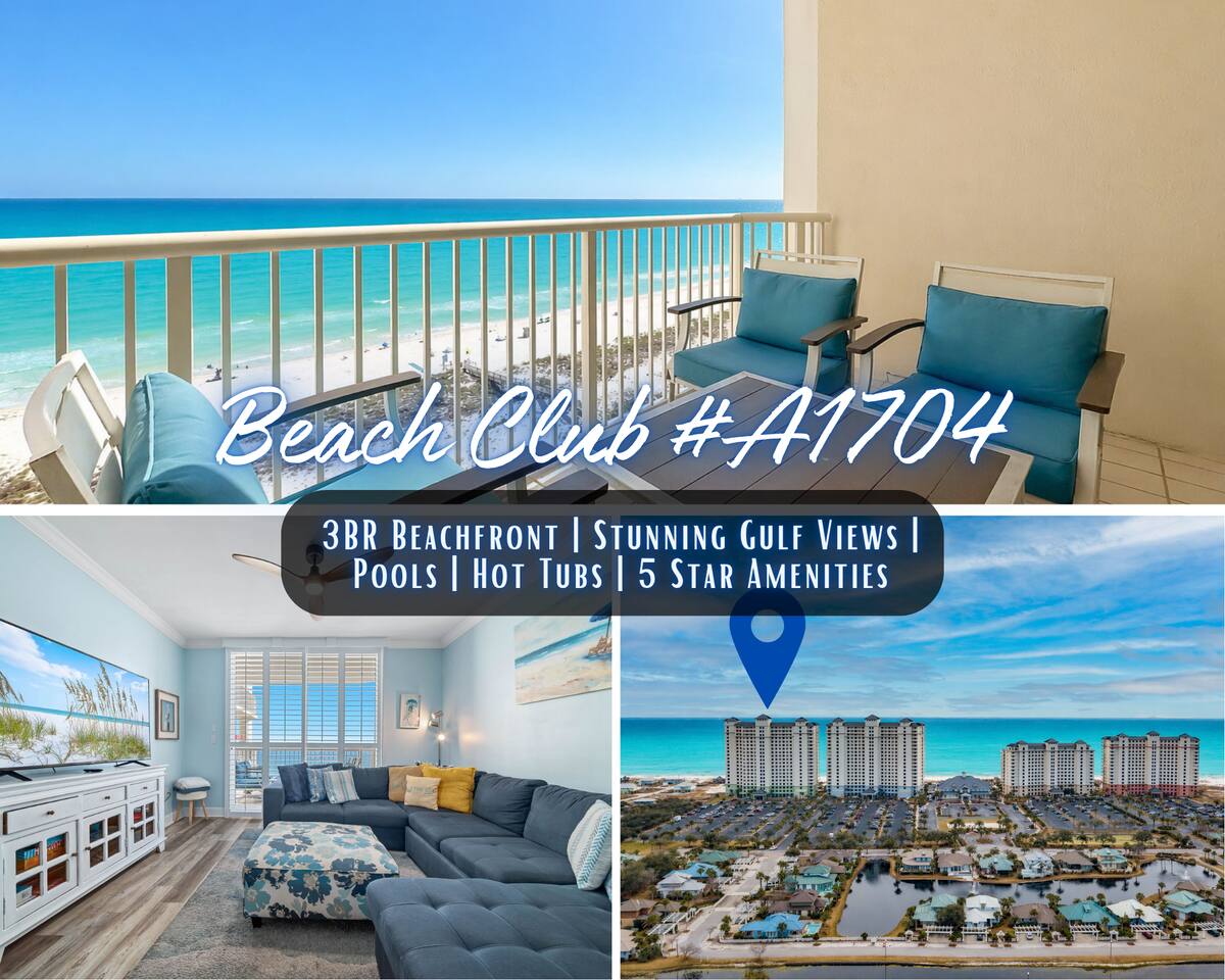 "Beach Club #A1704" | 3BR Beachfront | Stunning Gulf Views | Indoor/Outdoor Pools & Hot Tubs | Premium Amenities | Sleeps 10