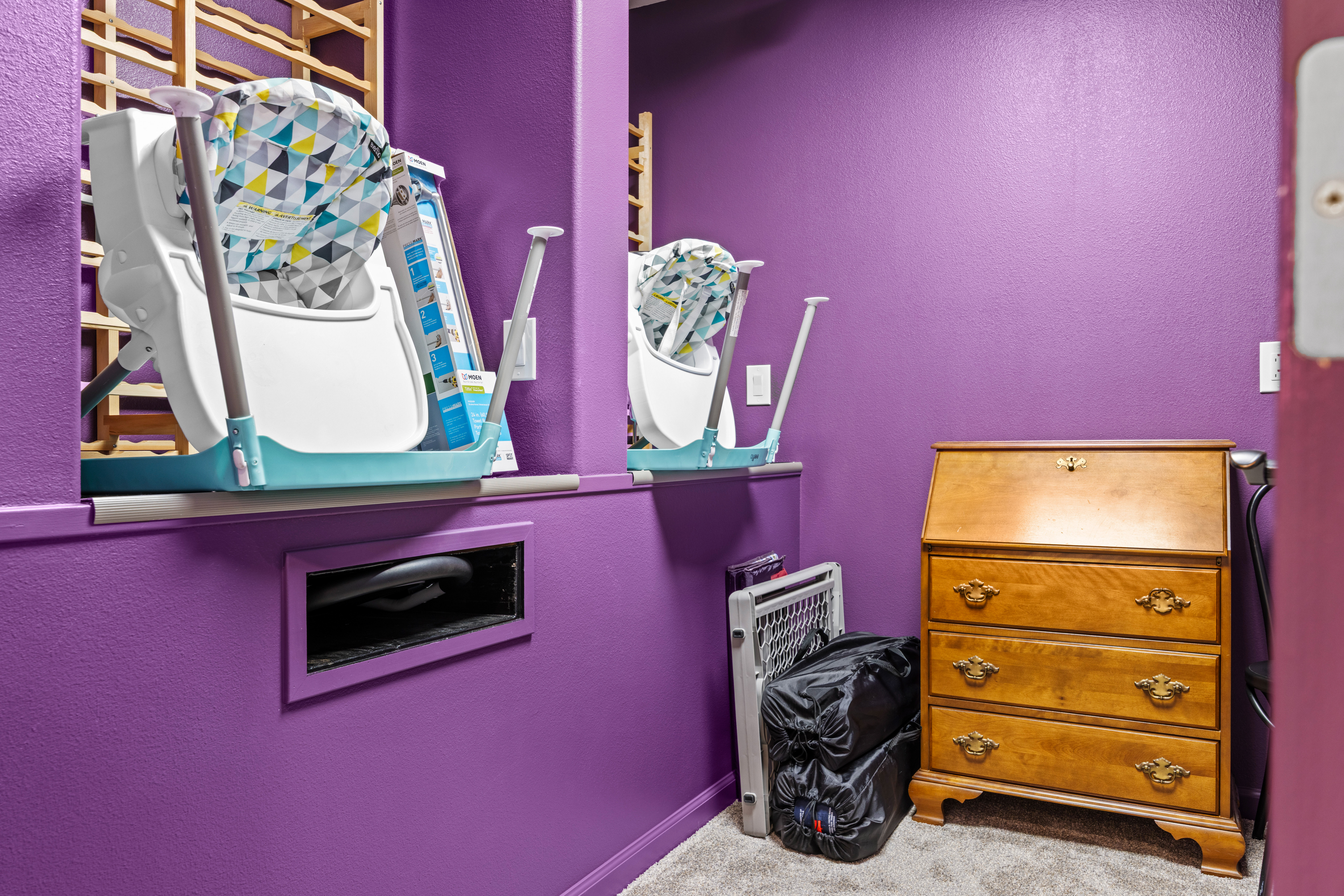 Family-friendly storage space with baby gear and extra essentials