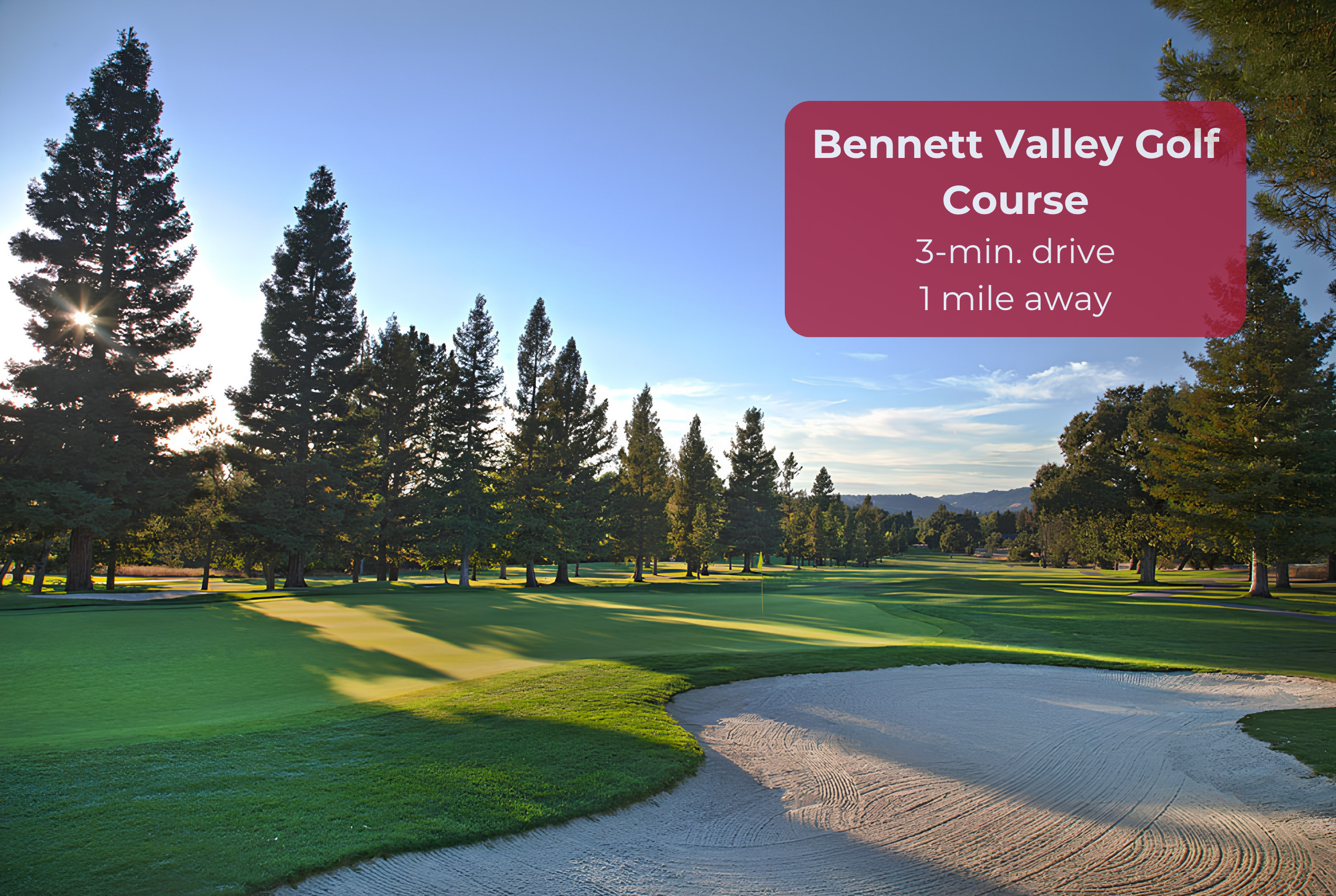 Bennett Valley Golf Course just 3 minutes away—ideal for golf getaways