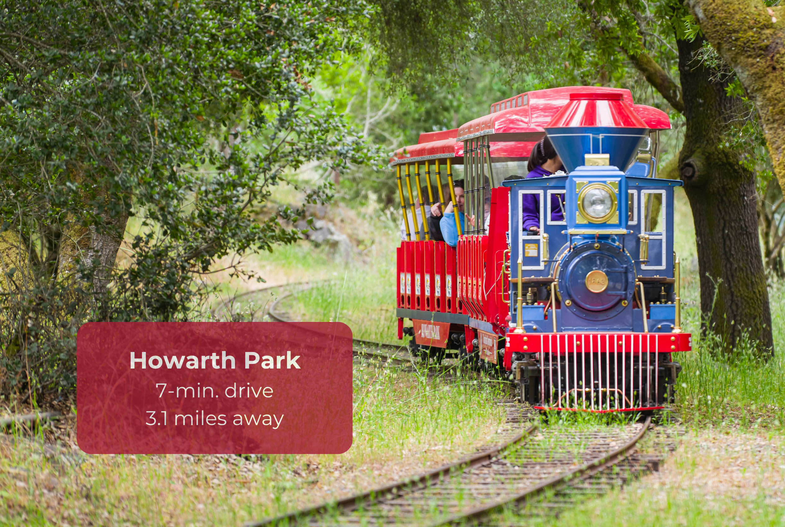 Howarth Park miniature train just 7 minutes away—great for family outings