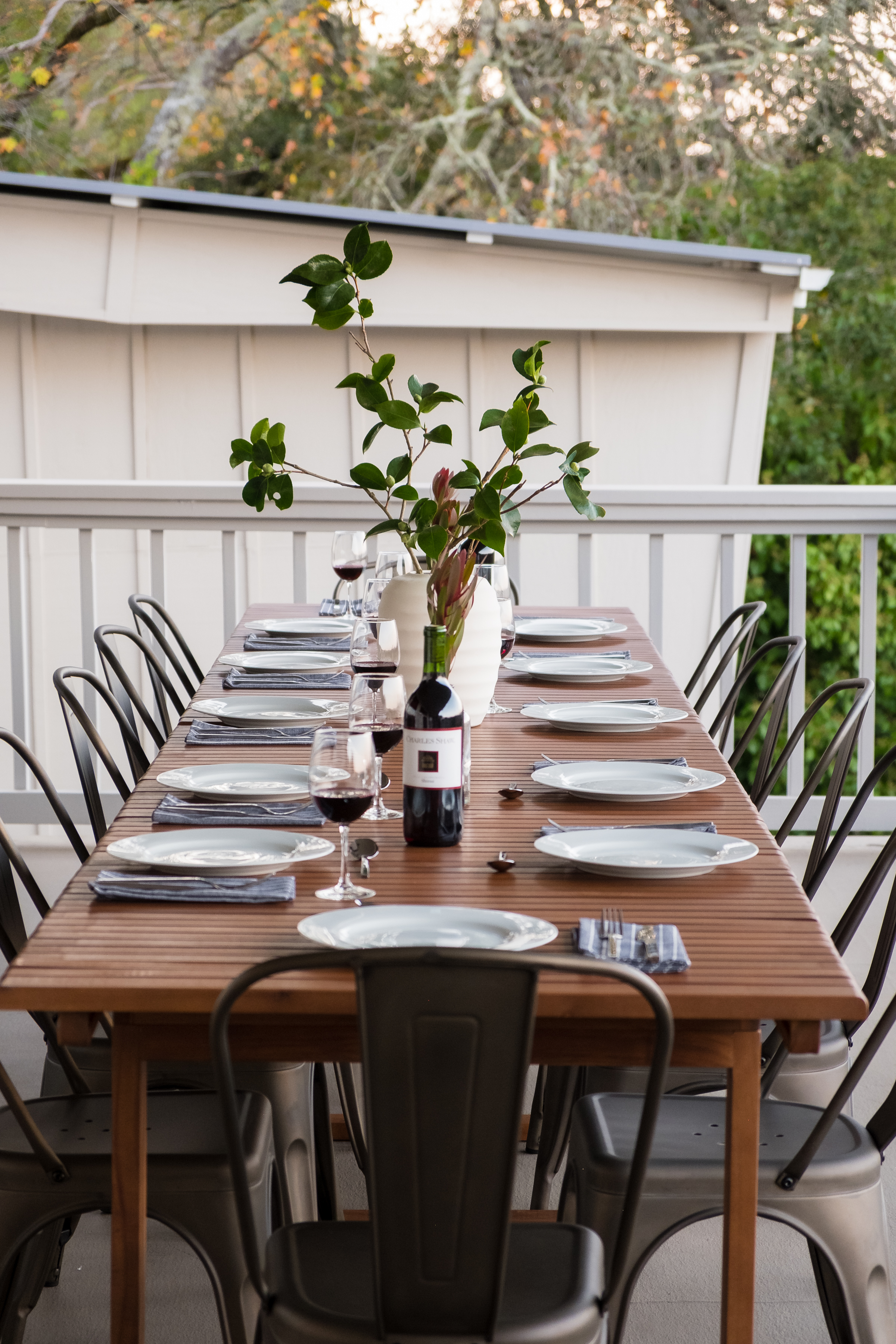 Inviting outdoor dining deck set for group meals and evening wine