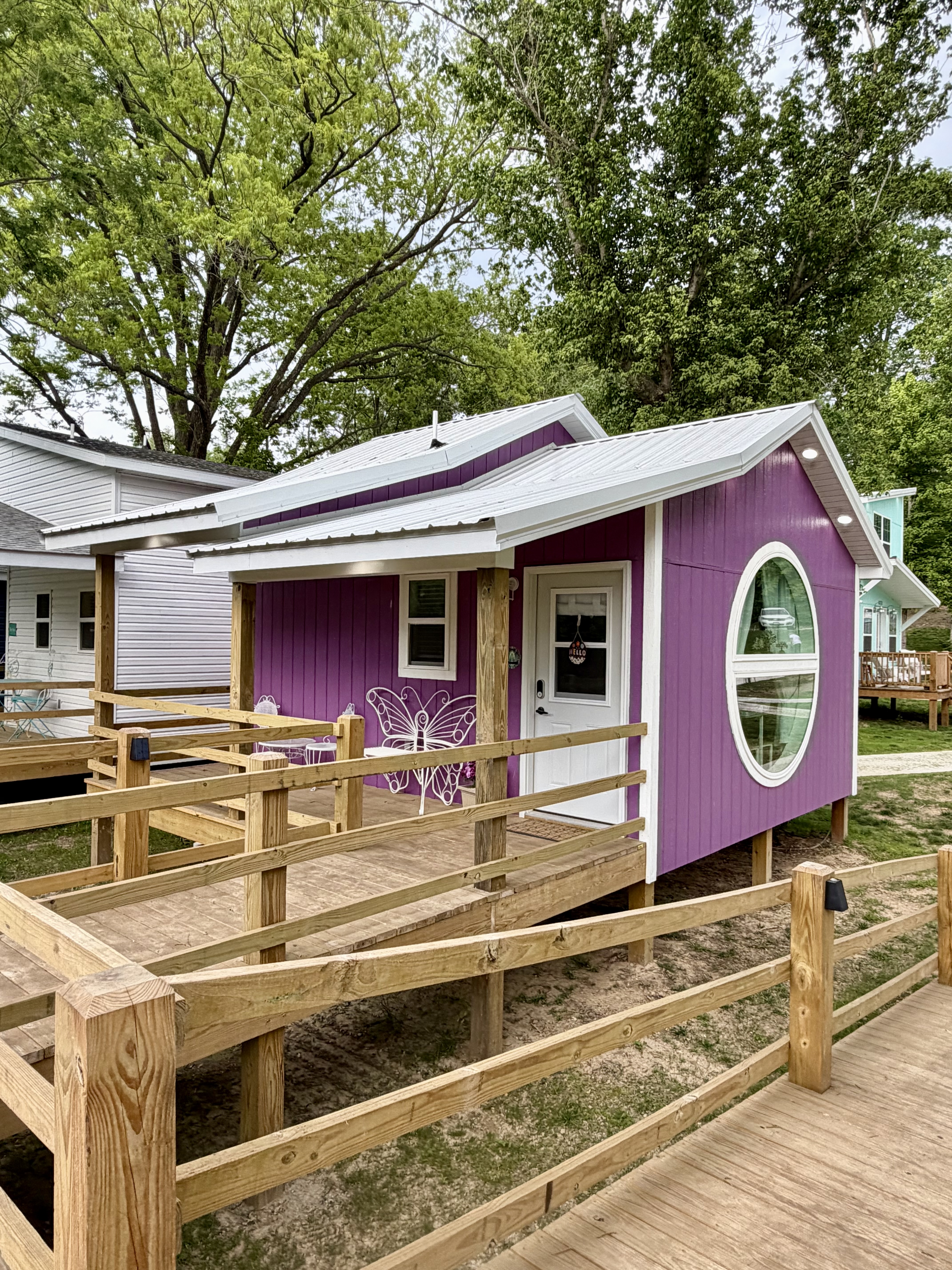 Purple Tiny Home + Fire Pit & Nature