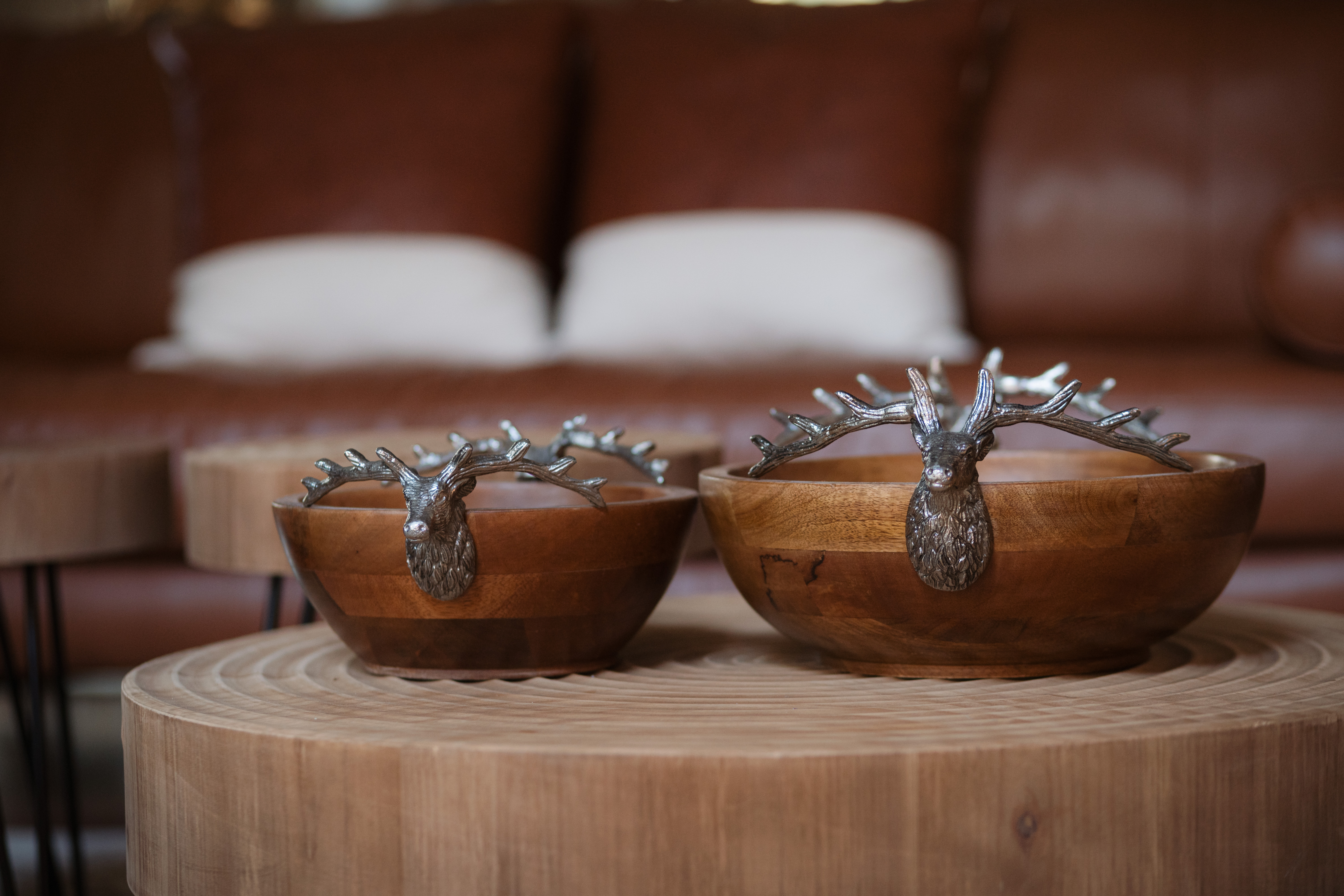 Rustic designer touches with warm wood accents and cozy lodge style