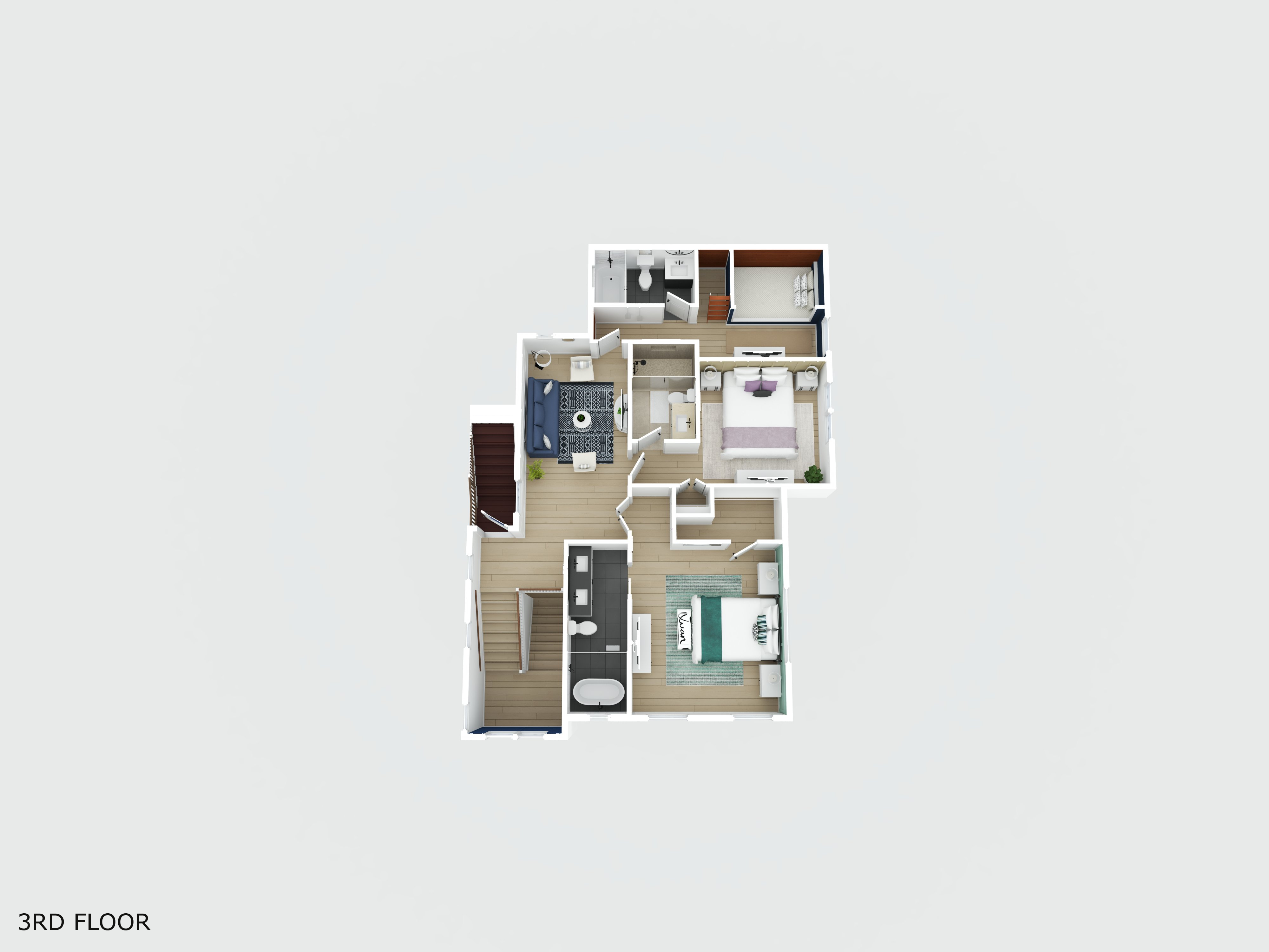 Upper level: 2 king bedrooms, full-over-full bunk, three baths