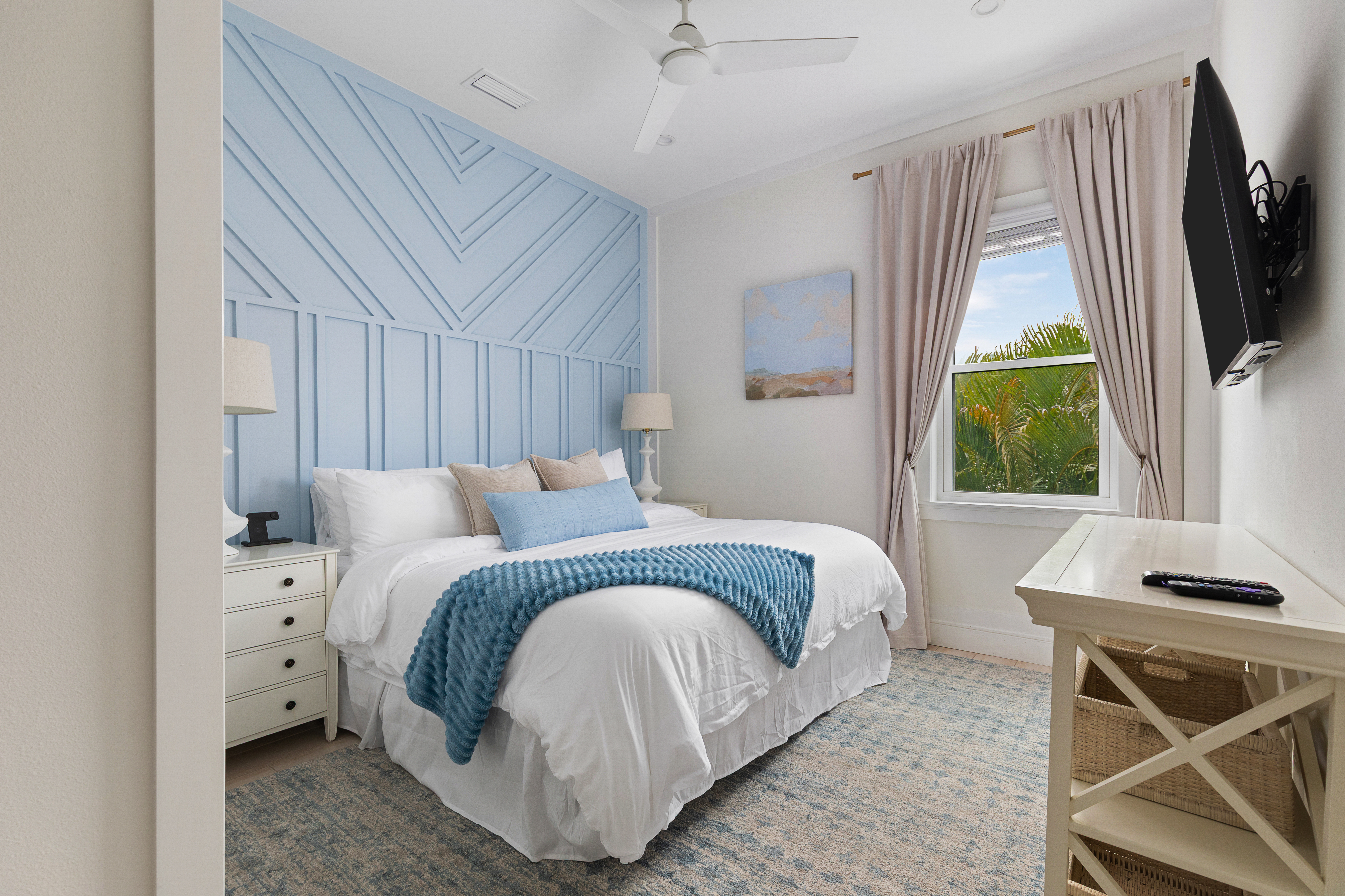 King bedroom with smart TV and bedside USB charging