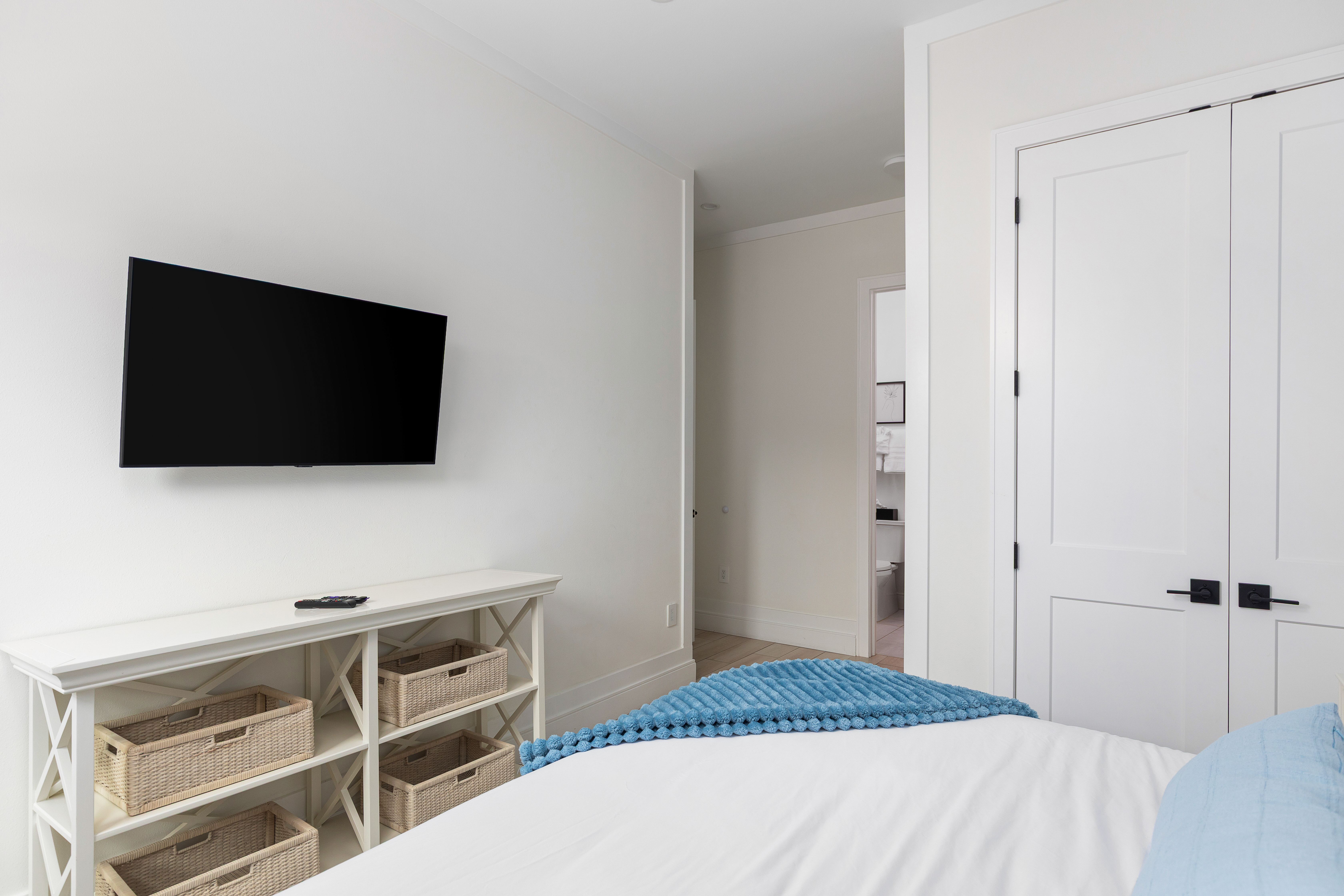 King bedroom with Roku TV and en-suite bath