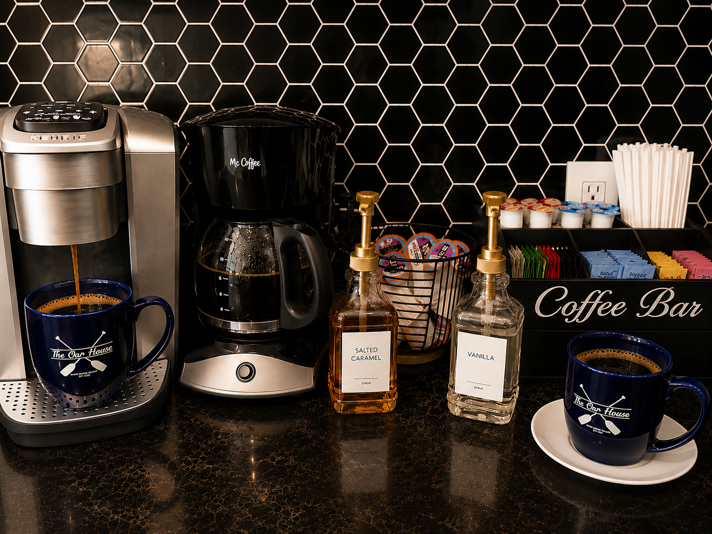 Fully stocked coffee bar